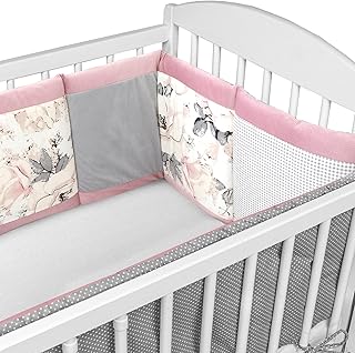 Tour De Lit Bebe Patchwork 420 x 30 cm - avec du Velours - contour lit bebe coton respirant pour garcon fille Rose poudré - Rose Sauvage