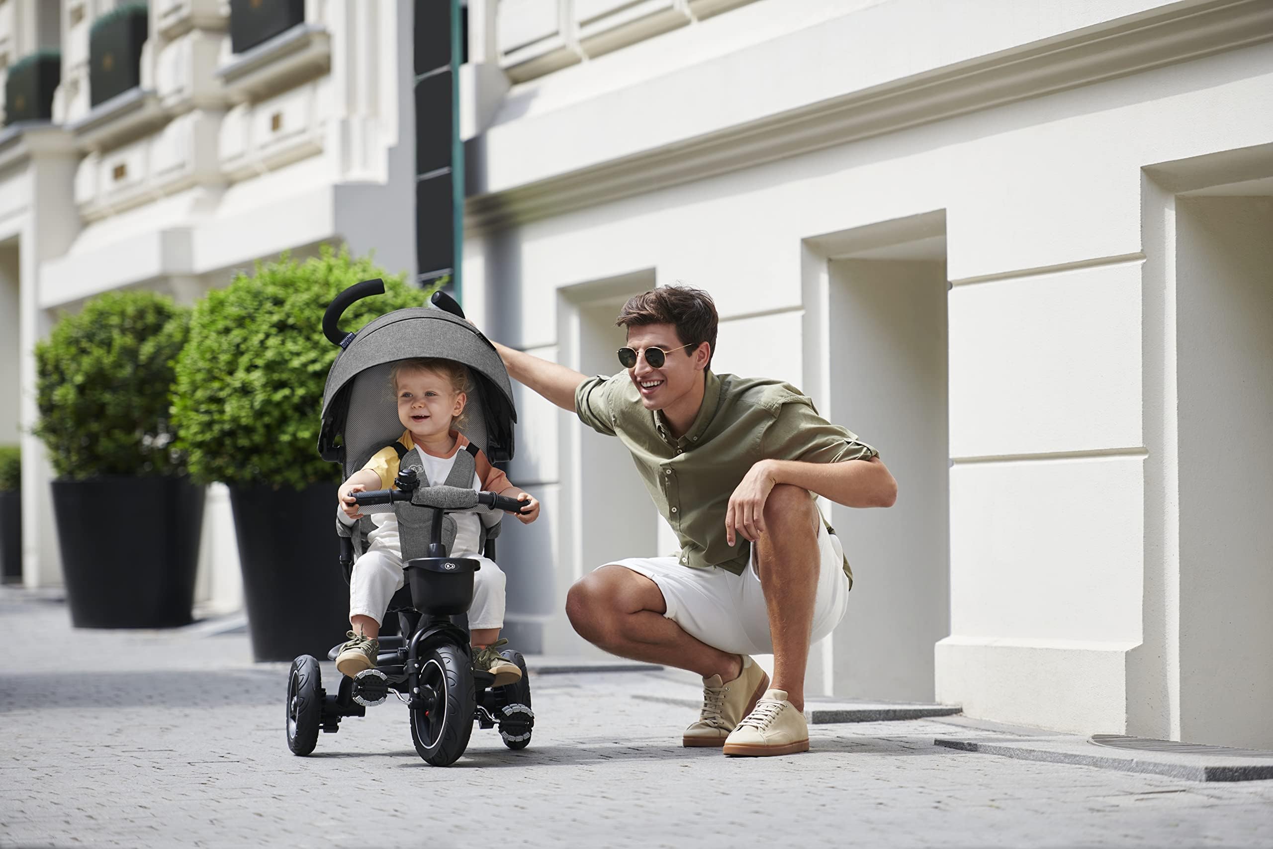 Kinderkraft SPINSTEP Triciclo Evolutivo Bebé 5 en 1 de 9 Meses a 5 Años, Bicicleta para niños, Plegable y reclinable, Capota Impermeable con Filtro UPF 50+, Asiento Giratorio 360 Grados, Verde