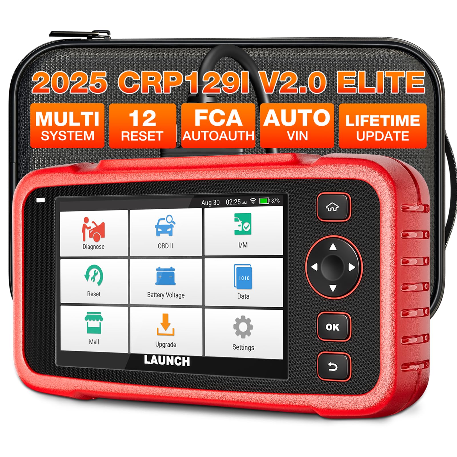 LAUNCH CRP129I V2.0 2025 OBD2 Scanner, ABS/SRS/at/ENG Car Diagnostic Tool, 12 Reset Services TPMS/Oil/EPB/SAS/BMS/DPF/Throttle Reset, Injector Coding, FCA AutoAuth, Lifetime Update