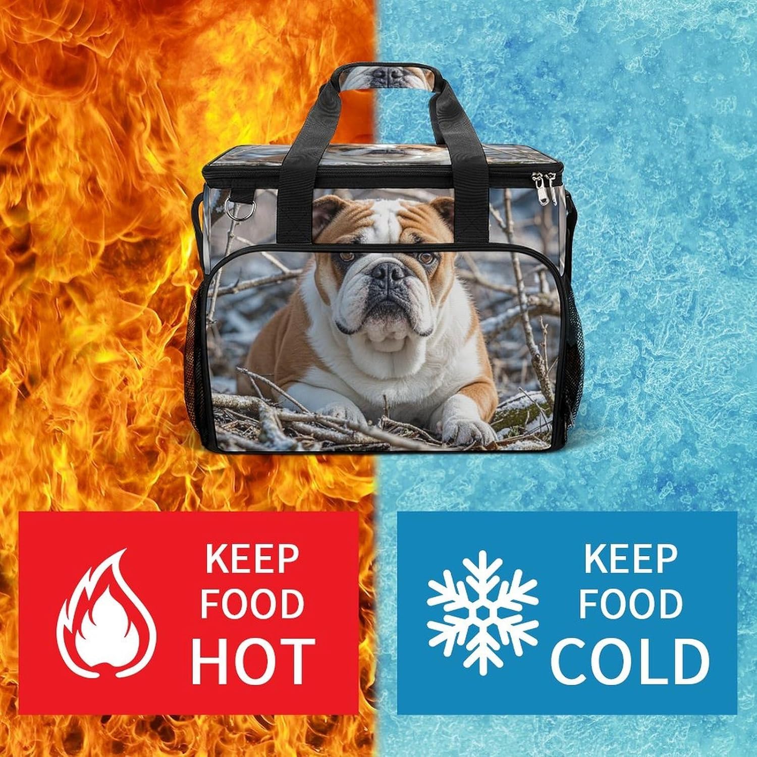 Insulated Picnic Backpack Tote Bag, Large Capacity 30L English Bulldogs Cooler Bag Leakproof Beach Bags Portable Lunch Box Waterproof Picnic Basket for Beach Camping BBQ