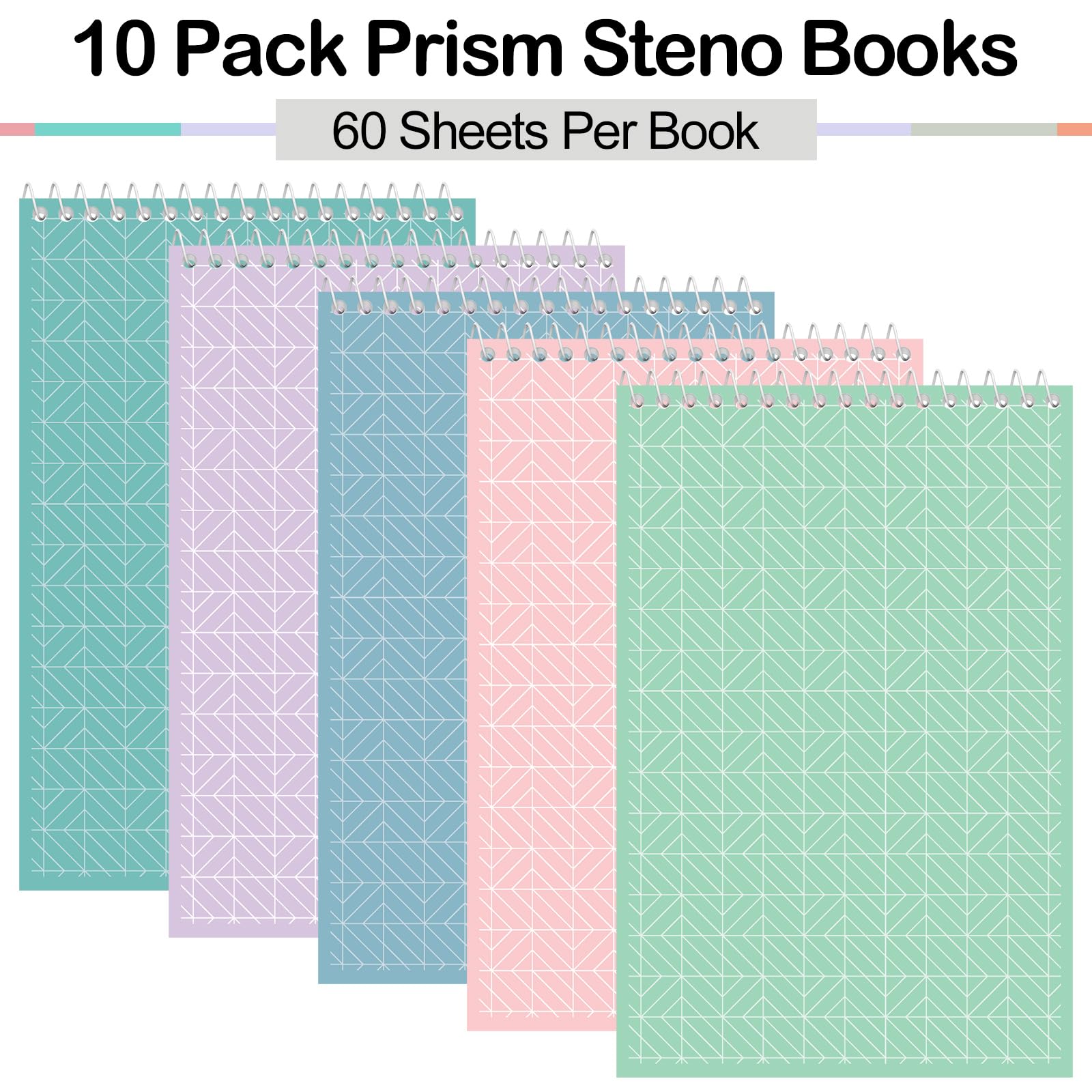 Lincia Top Spiral Steno Blöcke, 15,2 x 22,9 cm, Gregg-Lineal, Innenpapier, Steno-Bücher, Notizblock, Schreibblock für Notizen, Büro, Universität, Arbeit, verschiedene Farben, 10 Stück