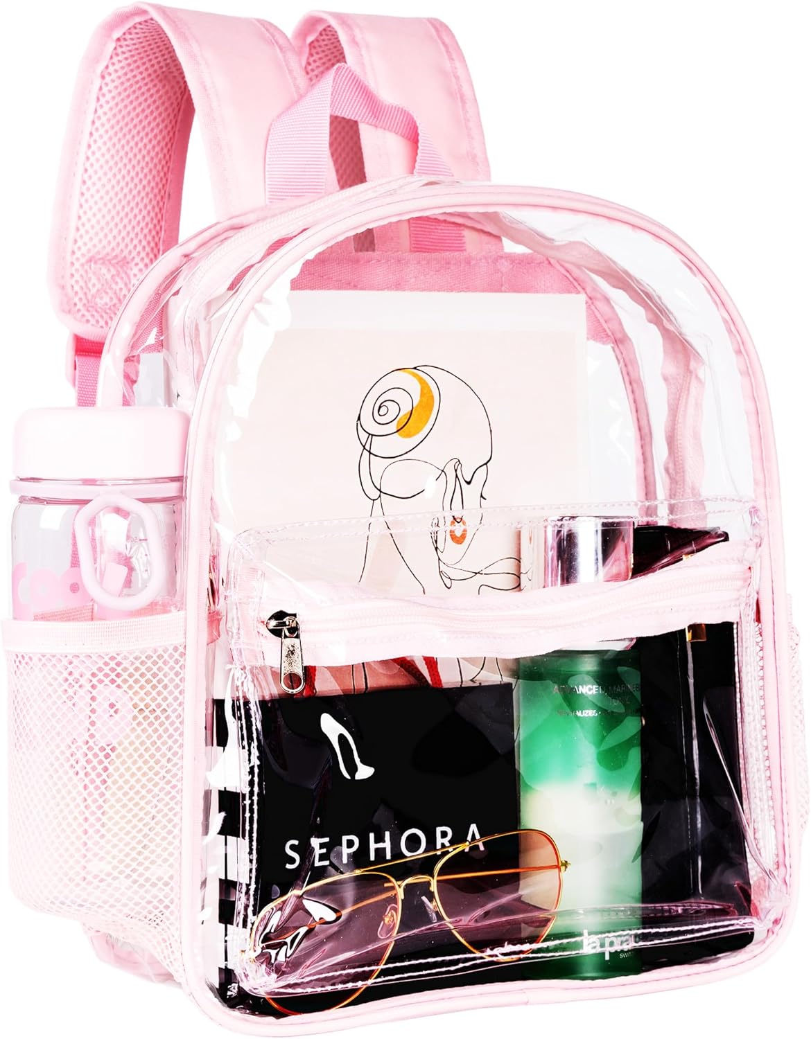 ZENPUNK Clear Backpack for Stadium Approved 12×12×6, Small Size See Through Bag, PVC Transparent Backpack for Festival Sport Event Concerts (PINK)