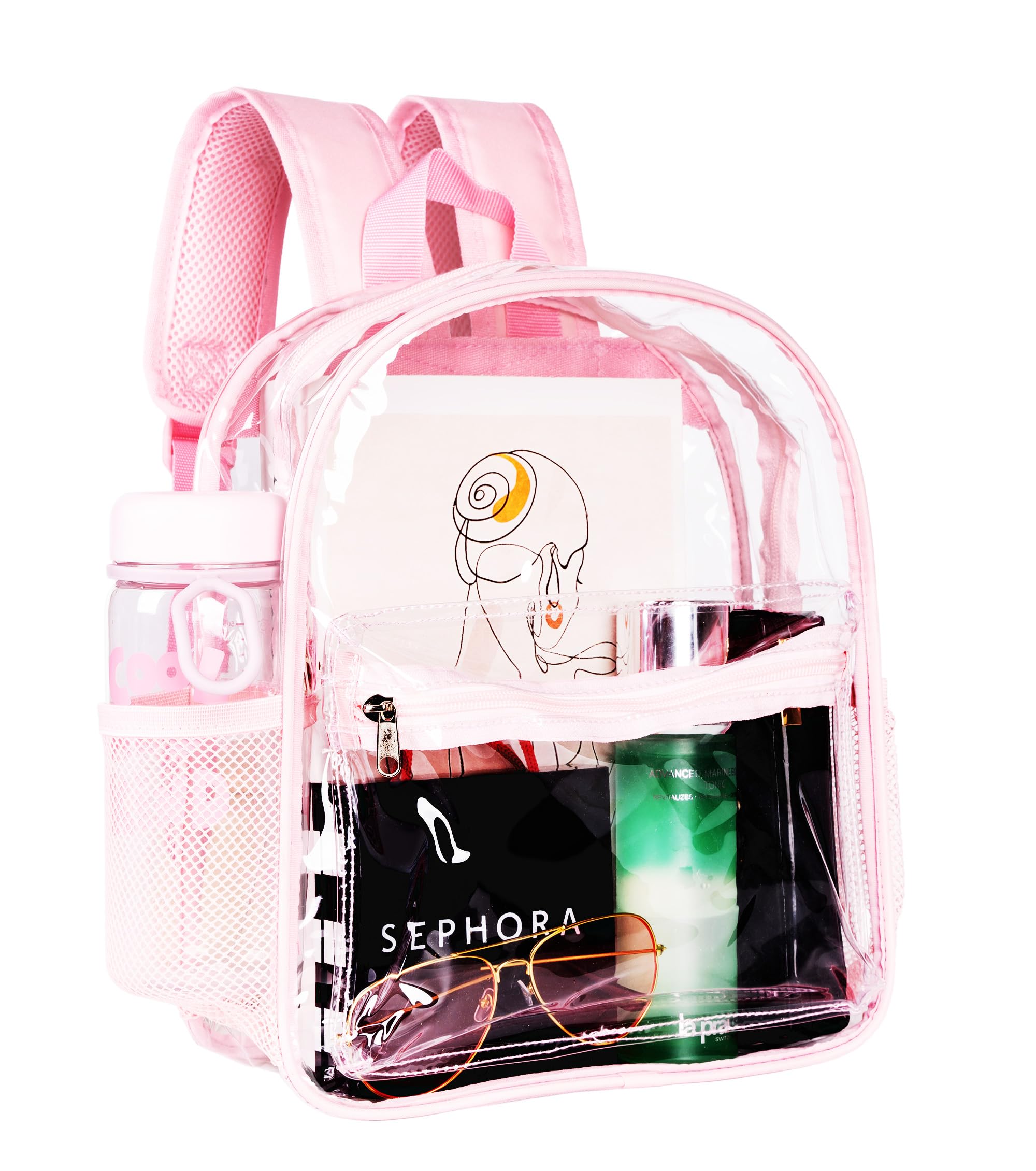 ZENPUNK Clear Backpack for Stadium Approved 12×12×6, Small Size See Through Bag, PVC Transparent Backpack for Festival Sport Event Concerts (PINK)
