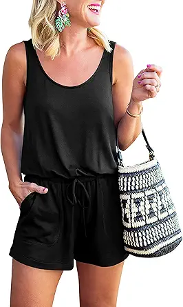 ANRABESS Womens Summer Scoop Neck Sleeveless Casual Tank Top Short Jumpsuit Rompers with Pockets