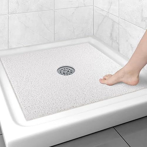 Miniatura 36 de Tapete de ducha cuadrado antideslizante: Tapete de piso de ducha de 24 x 24 pulgadas con orificio de drenaje en el medio, súper suave y cómodo, Gris