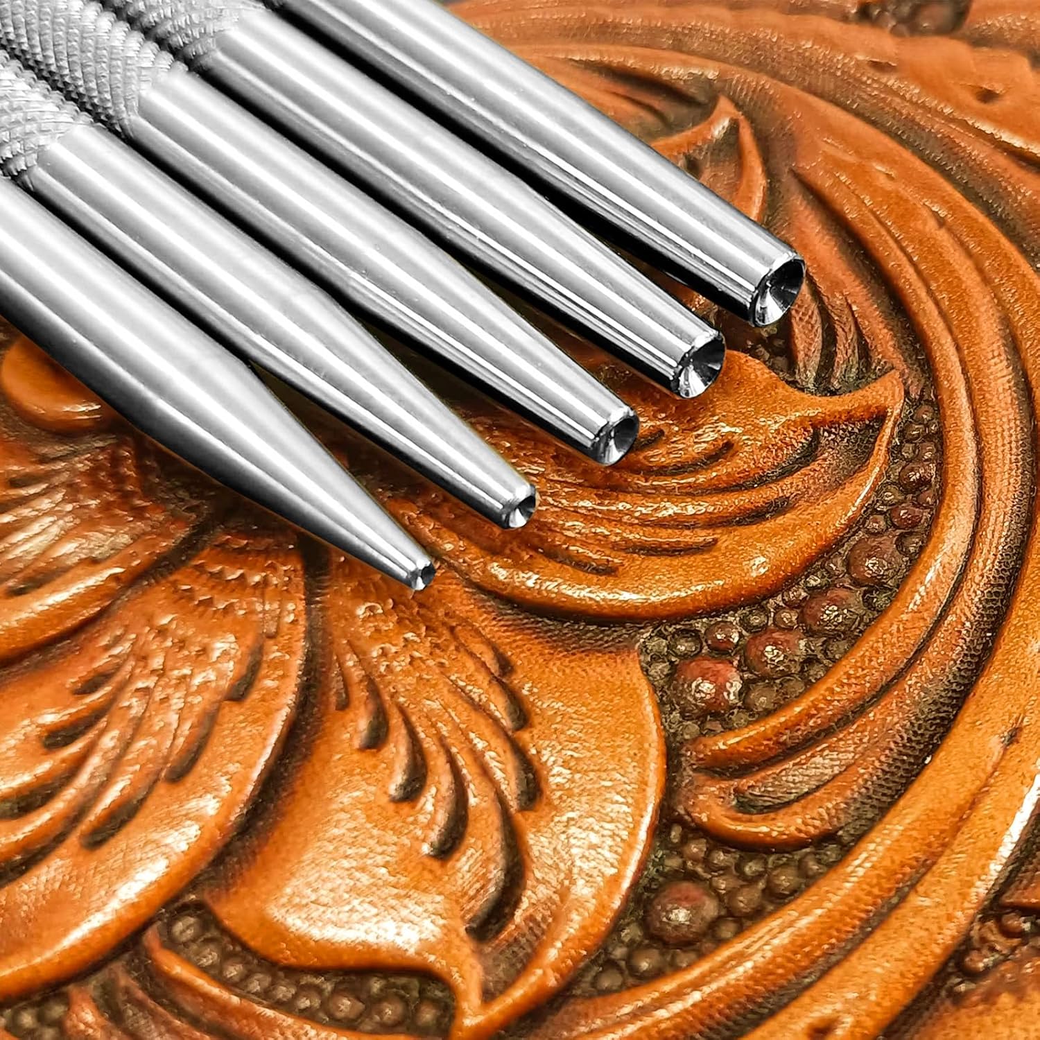 304 Steel Seeder Stamps 5Pcs Leather Stamping Tools Professional LeatherCraft Carving Set for Craft Crafting Background Filled
