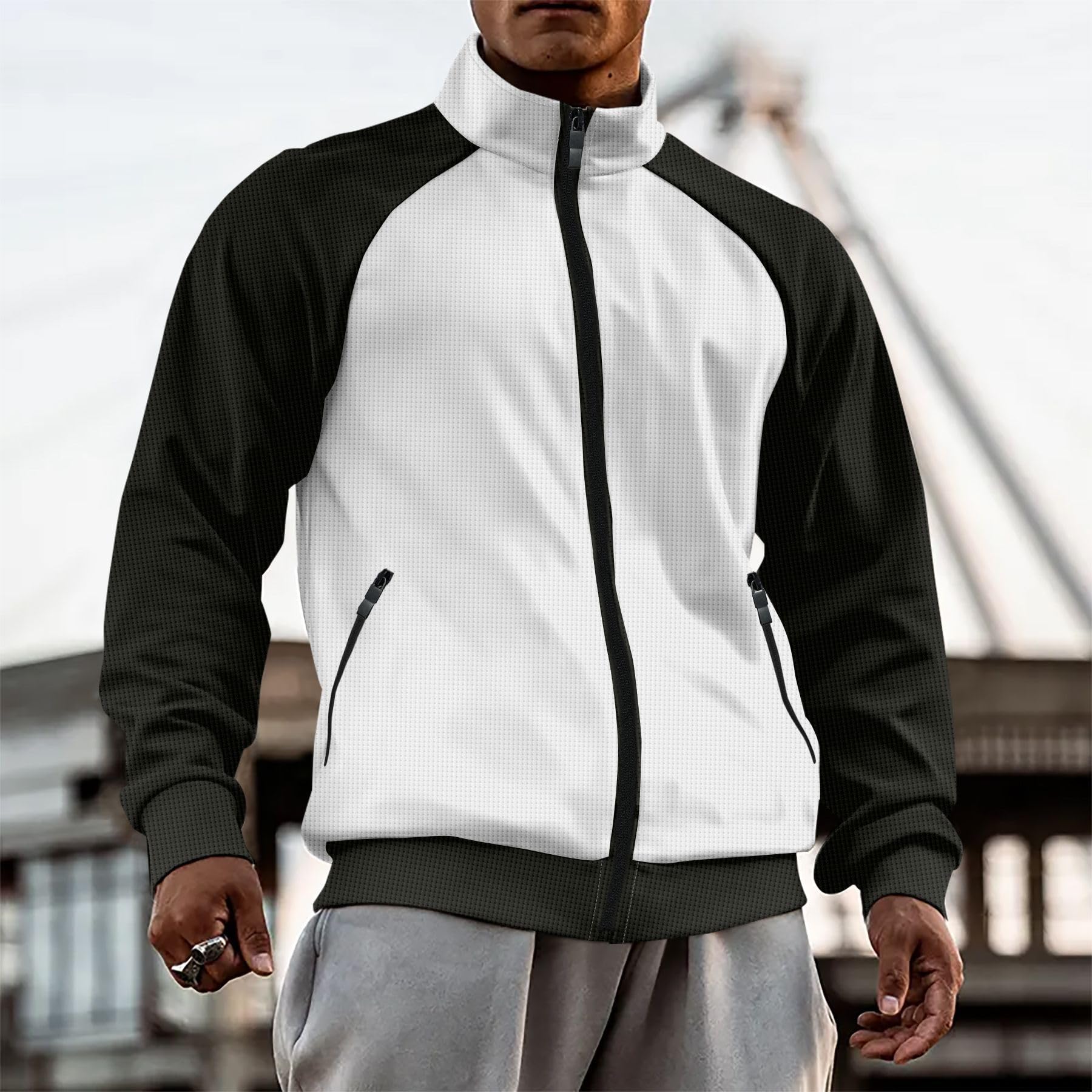 Chaqueta deportiva con cremallera completa para hombre, con cuello alto y diseño de contraste, elegante ropa deportiva para el día a día — view 2