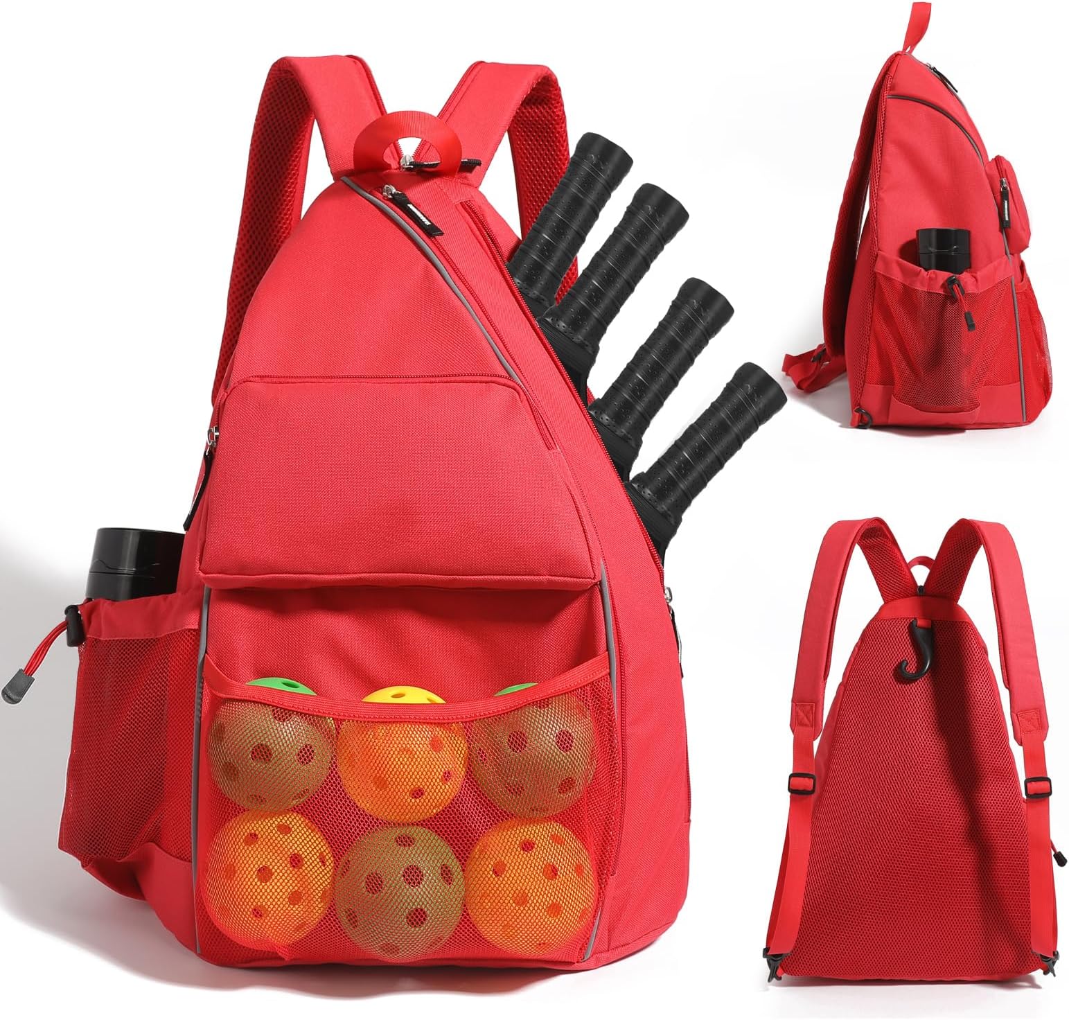 GOROANLYSports bag for tennis - Large Capacity Sports Bag for 4 Paddles, Adjustable & Multi-Functional - Ideal for Tennis, Squash, Cross-body Sports Backpack With Fence Hook (Red)