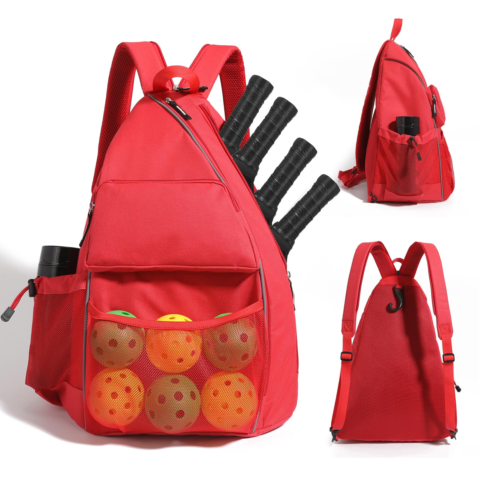 GOROANLYSports bag for tennis - Large Capacity Sports Bag for 4 Paddles, Adjustable & Multi-Functional - Ideal for Tennis, Squash, Cross-body Sports Backpack With Fence Hook (Red)