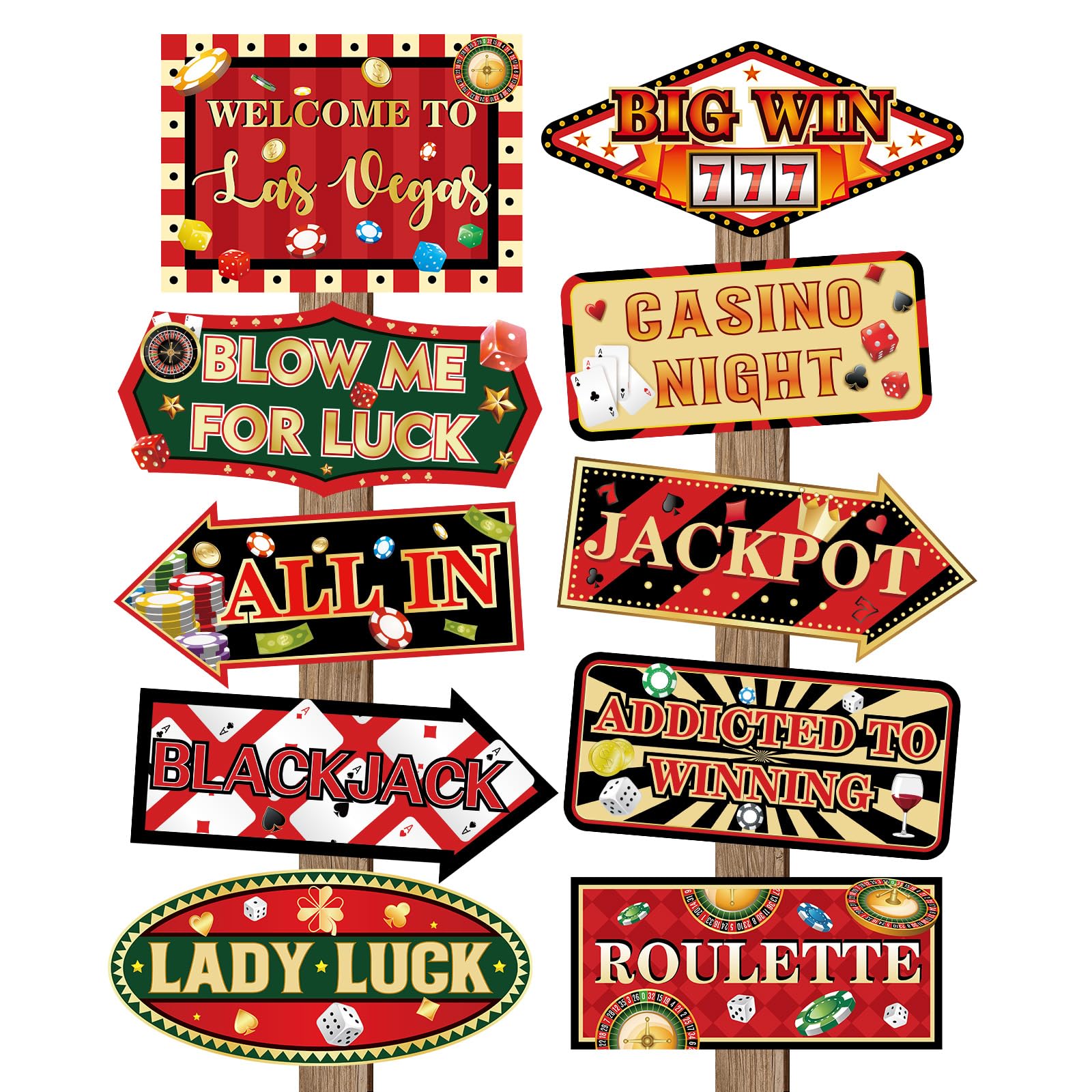20 Pieces Casino Party Decorations Vegas Themed Party Directional Signs Casino Signs Welcome to Las Vegas Party Decorations Casino Night Poker Chip Dice Birthday Party Supplies
