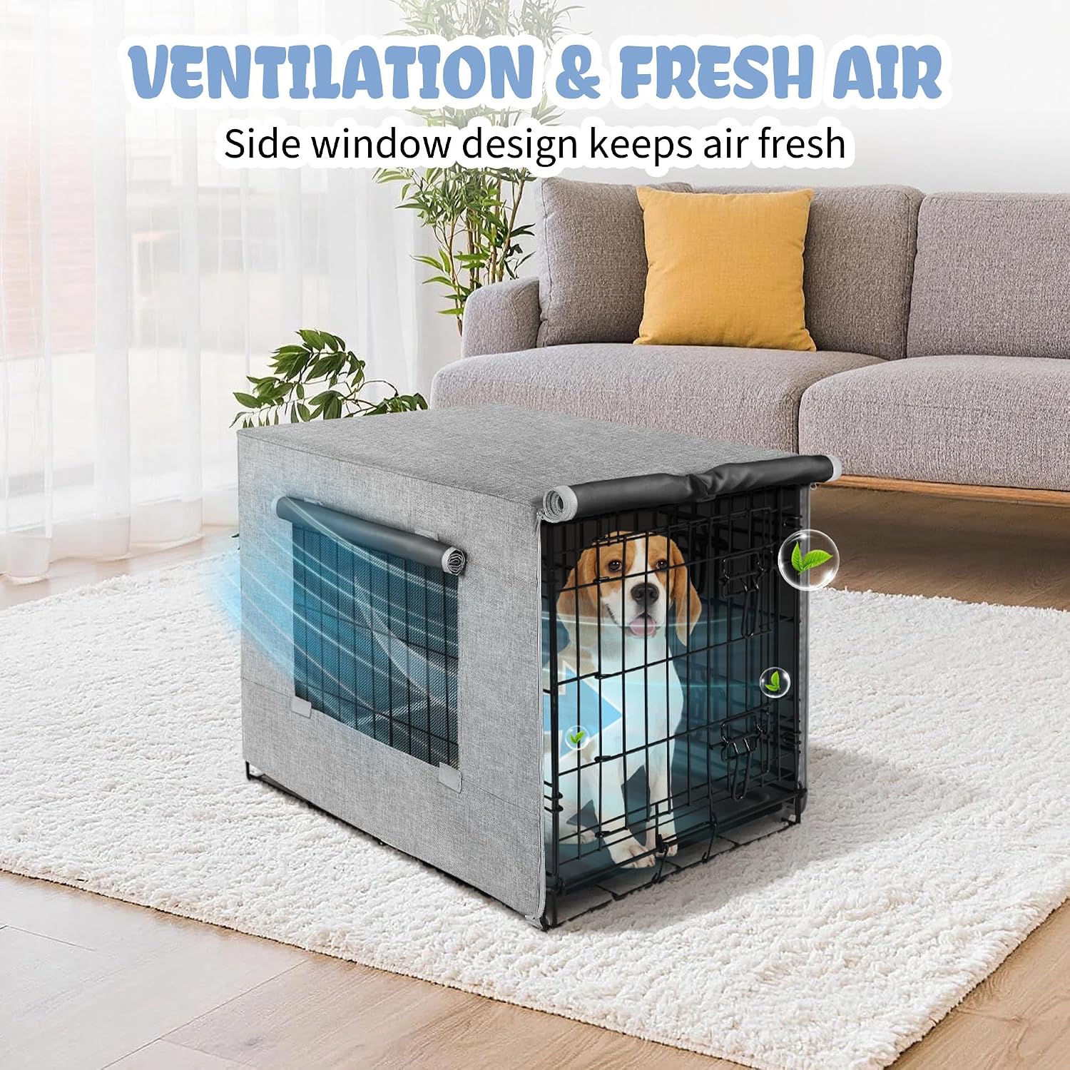 Akinerri Dog Crate Cover with Mesh Window, Double Door Waterproof Pet Kennel Cover, Durable 600D Polyester Protective Cage Cover for 30 Inch Dog Crate - Grey