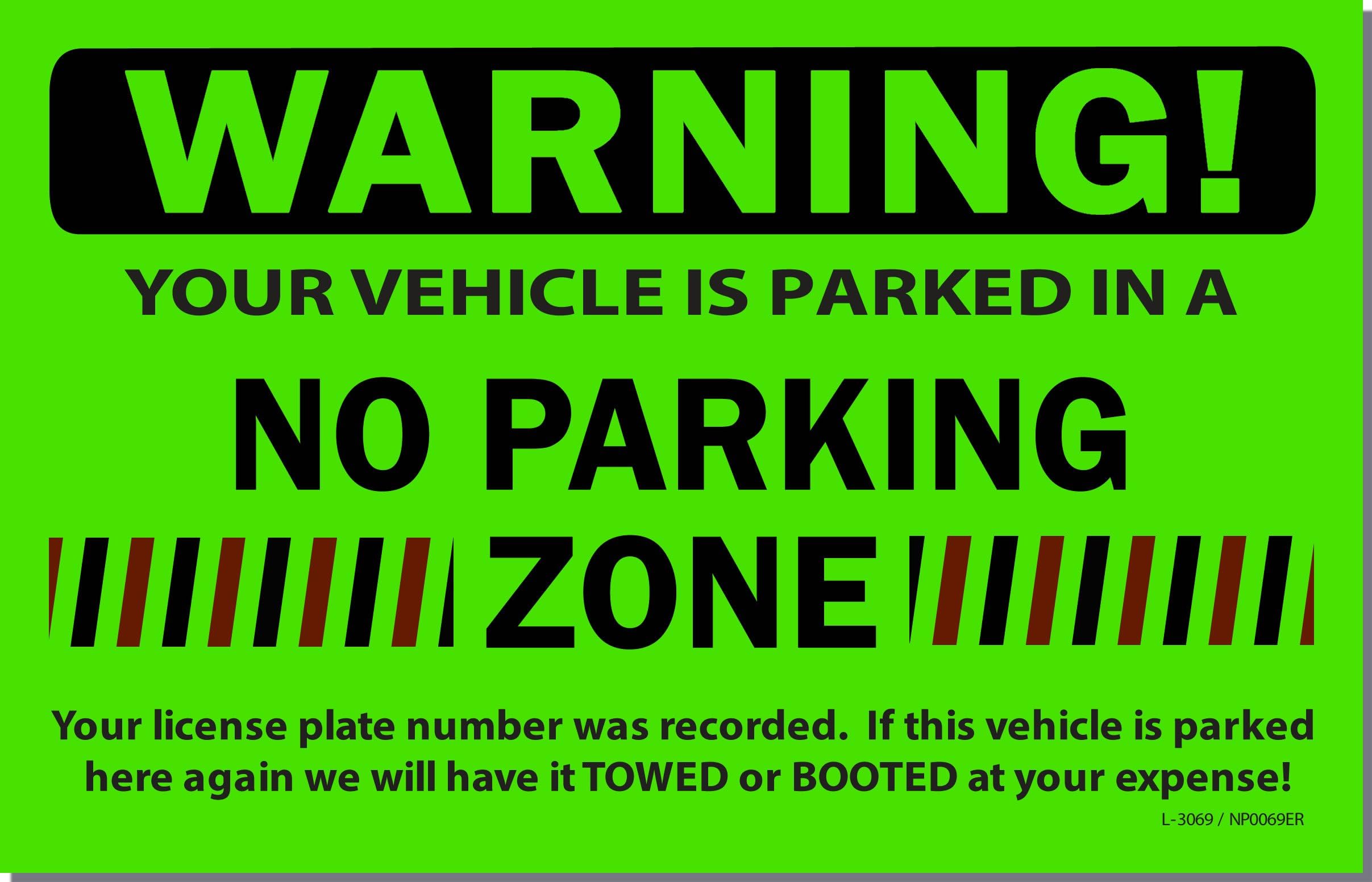 50 Green Fluorescent NO Parking Zone! Violation Towing Auto Car Window Stickers 8X5