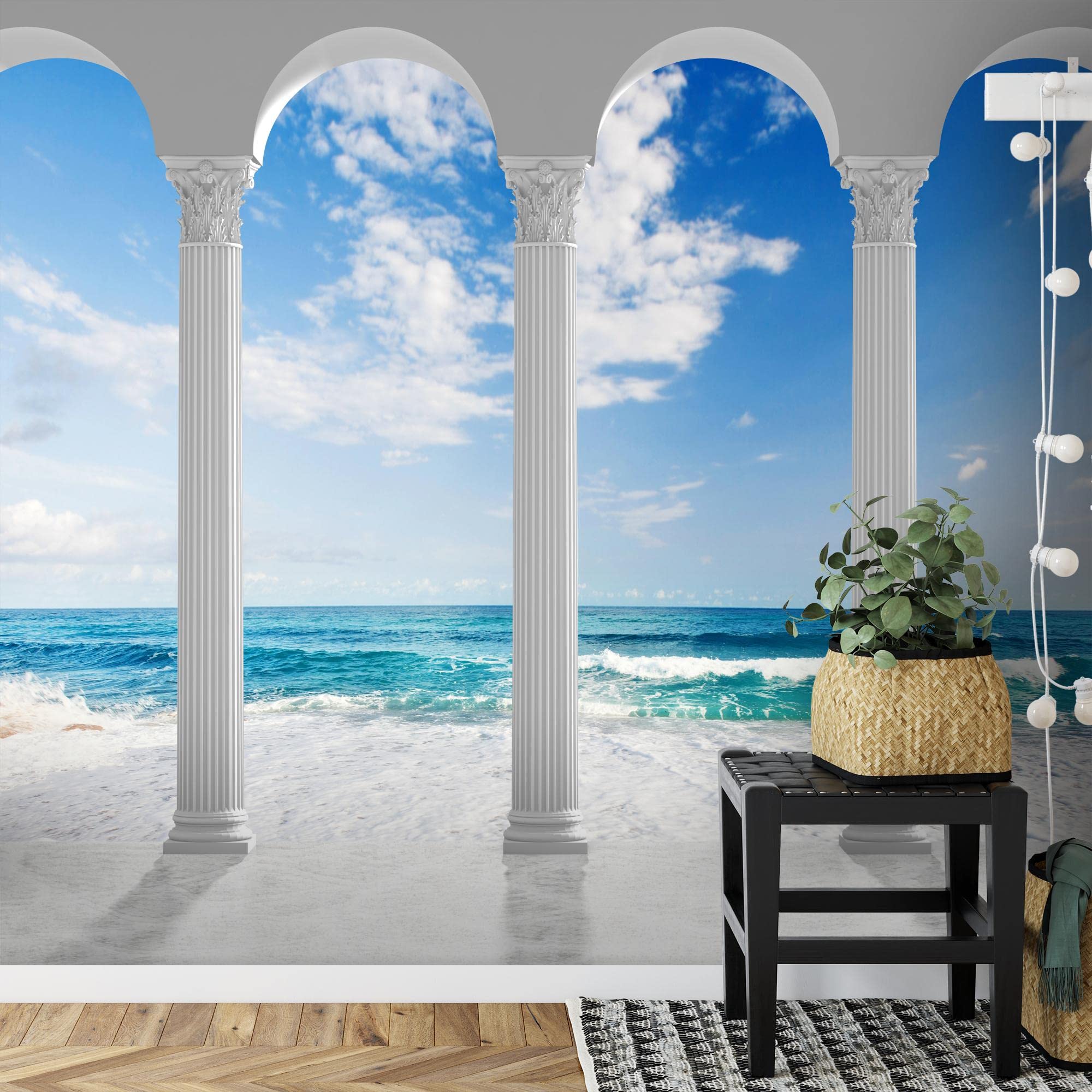Runa Art Carta da parati fotografica colonne di mare 352 x 250 cm Vello Sfondo Murale XXL Moderne Decorazione Soggiorno Camera De Letto Sala Ufficio blu bianco 9047011a