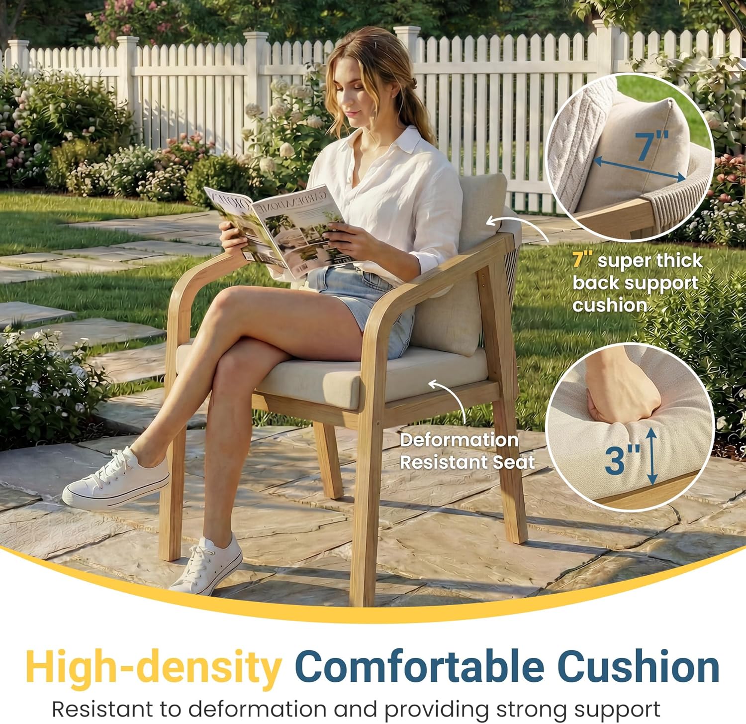 Wisteria Lane 6 Pieces Acacia Patio Dining Set for 6, Patio Dining Table and Chairs Set with Cushion, Modern Outdoor Dining Furniture Set for Garden Lawn Deck Backyard, Beige