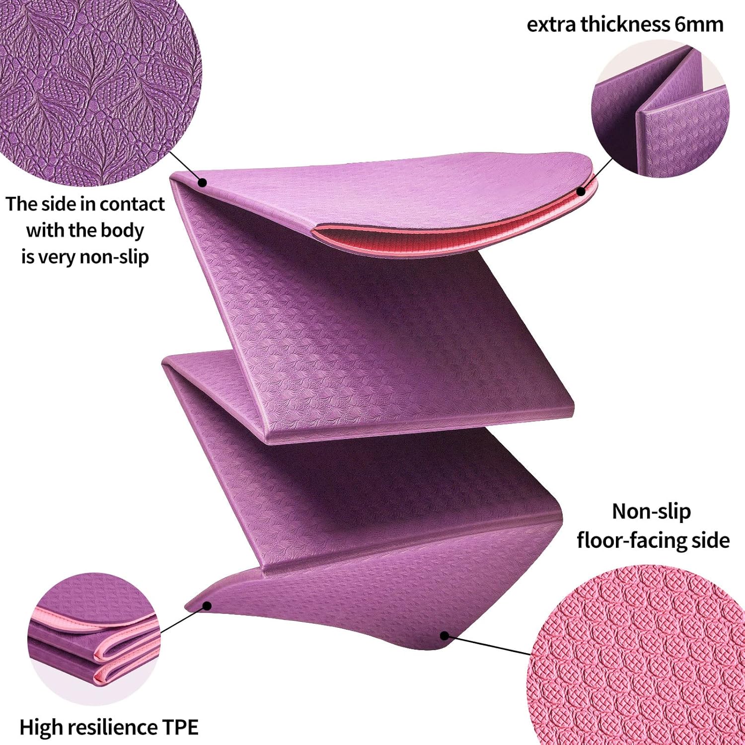 Foldable Eco Friendly TPE Yoga Mat Folding Travel Fitness Exercise Mat