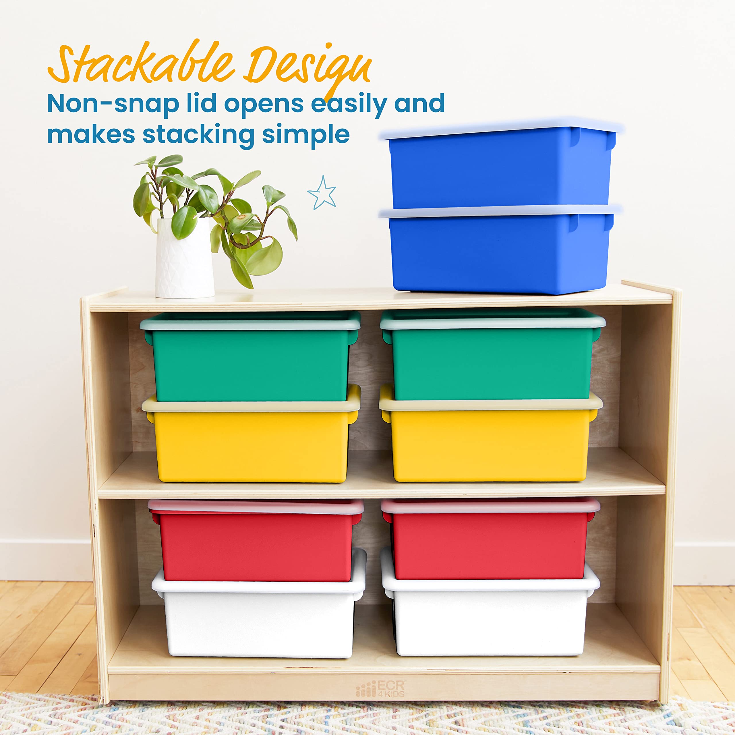 ECR4Kids Cubby Storage Bin with Lid, Colorful Plastic Organizer ...