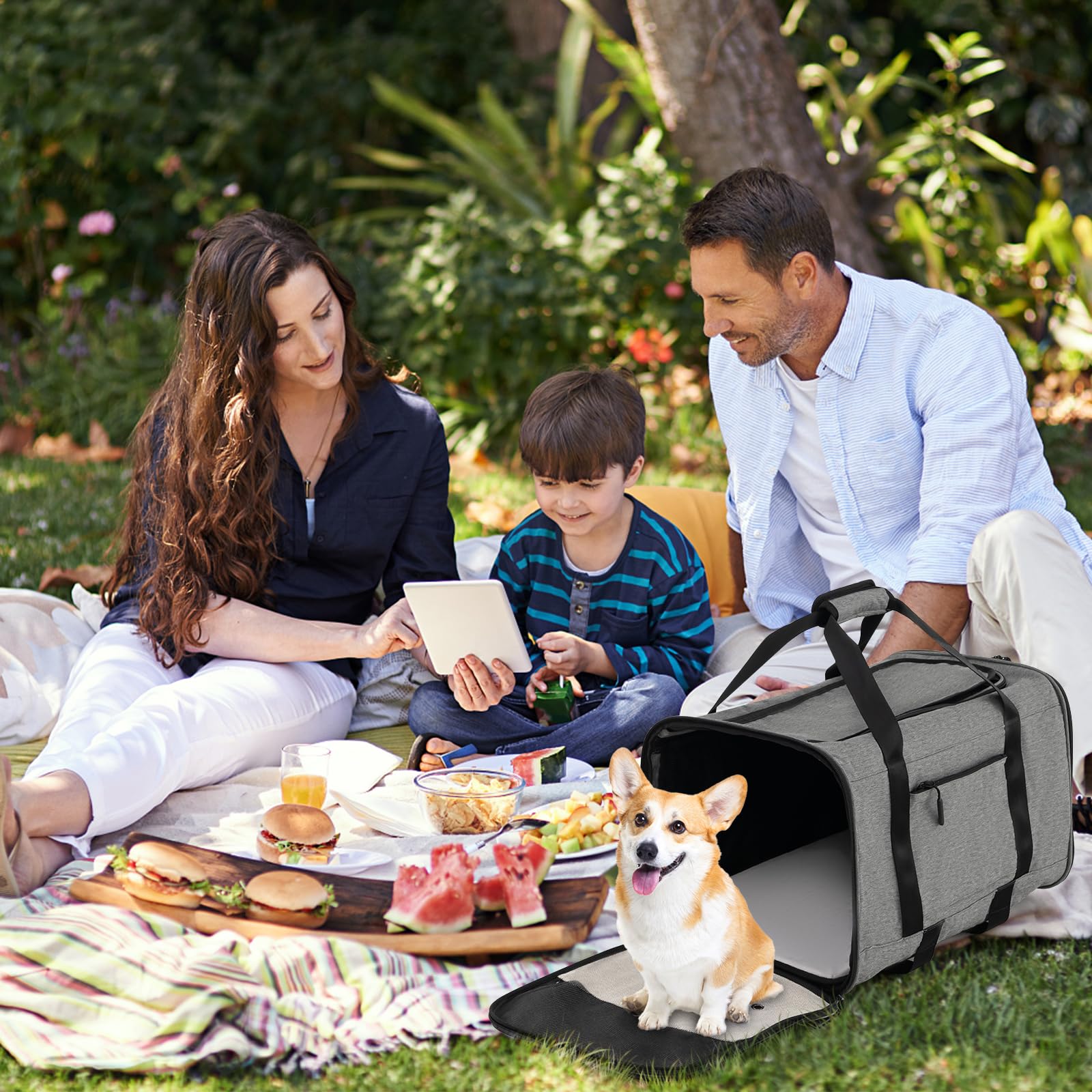 COSTWAY Transportín Plegable con Ruedas para Mascotas, Bolsa Trasportín de Viaje para Perros Gatos, Transportador con Almohadillas y Manija Telescópica para Mascotas Pequeñas Medianas