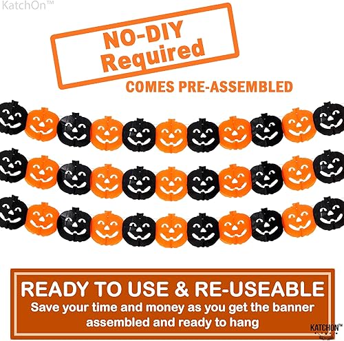 Miniatura 4 de KatchOn, Guirnalda larga de calabaza de Halloween, 10 pies, 3 cuerdas, sin bricolaje, guirnalda de calabaza negra y naranja para decoraciones de