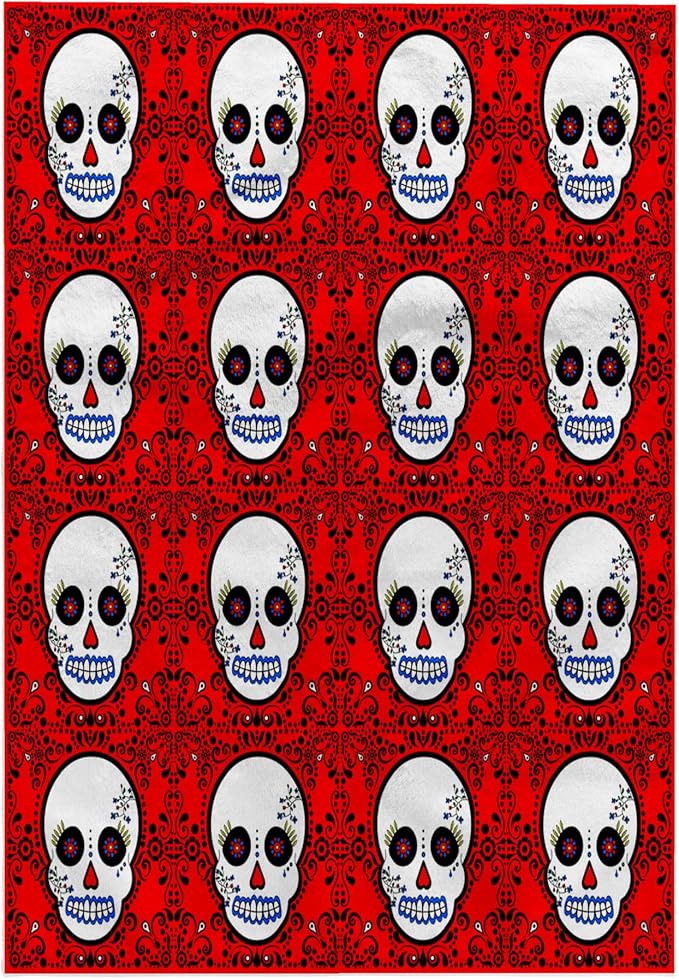 3D Rose Day of The Dead Día de Los Muertos Sugar Skull Print White Red TWL_28883_1 Towel, 15