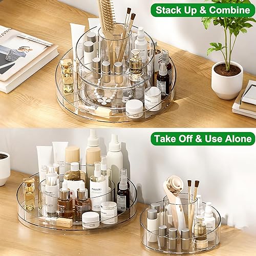Miniatura 4 de Taiuloo Organizador de maquillaje, bandeja giratoria giratoria giratoria para cosméticos, bandeja de almacenamiento de cosméticos de 2 capas,