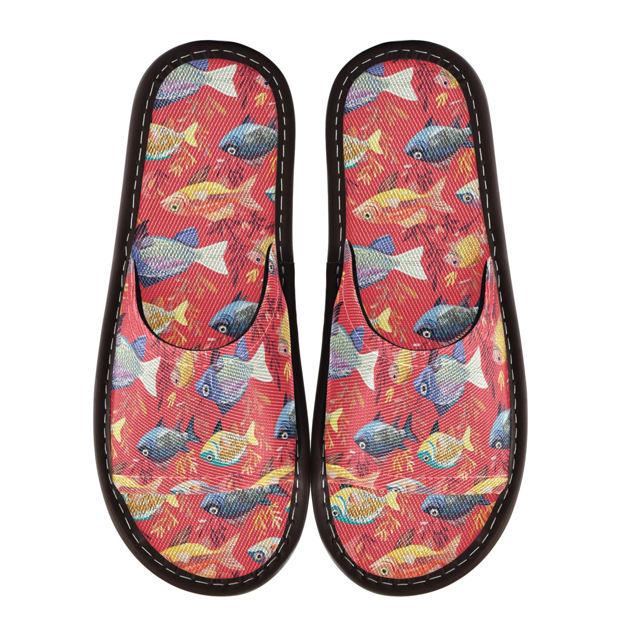 KLL Bathroom Shower Slippers Indoor Outdoor Ultralight Lightweight Bedroom Shoes for Party Travel Guests 10.5-11 Cute Snapper Fishes