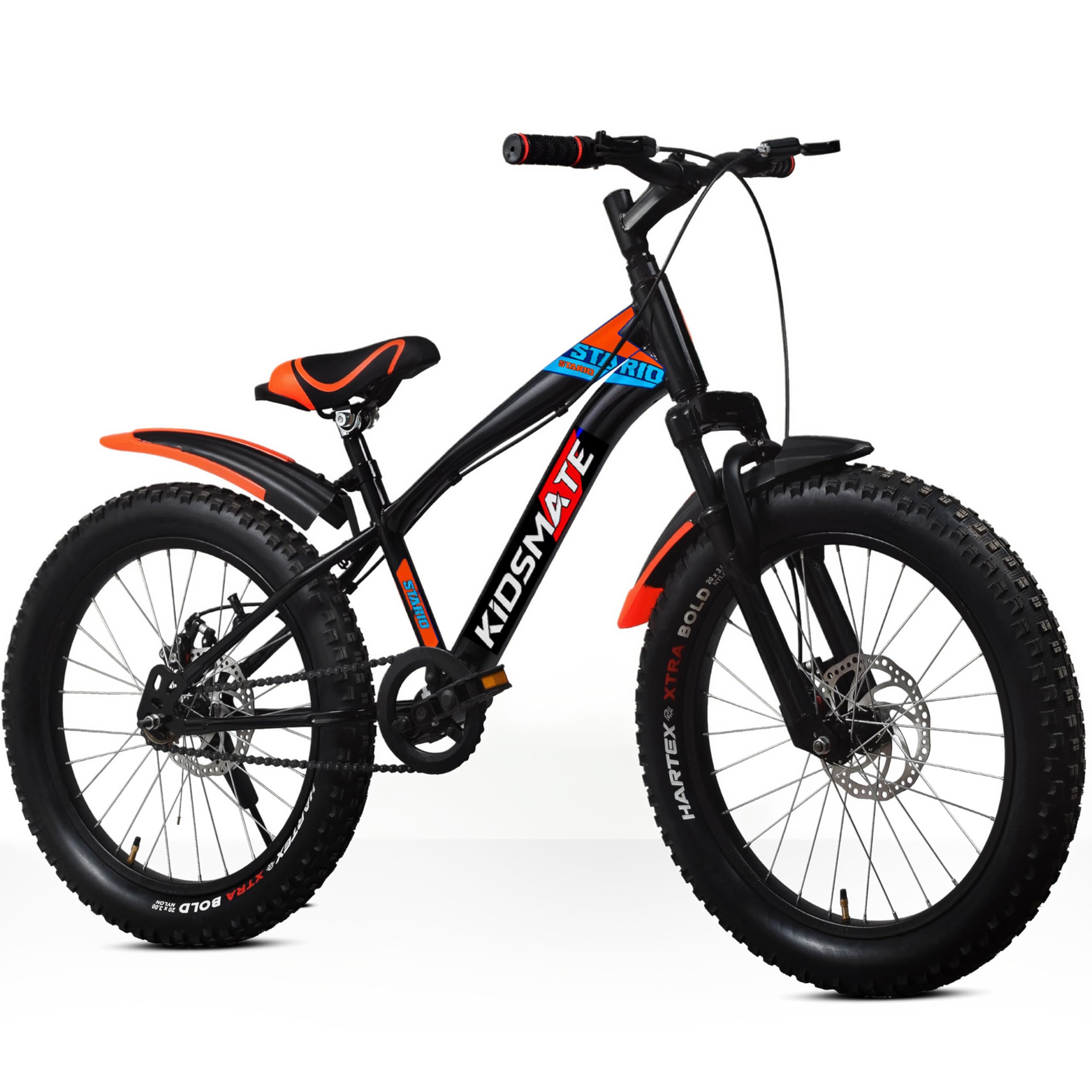 Kidsmate Stario Bike 20 x 300 Kids Cycle with Front Suspension | Dual Disc Brake | Ideal 7-10 Years 20T Fat Tyre Cycle - Matt Black-image-15