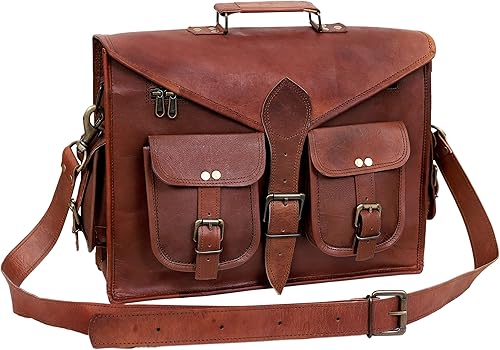 Miniatura 9 de cuero Bolso bandolera de cuero para laptop de 16 pulgadas, maletín de oficina, bolsa de viaje cruzada para hombres y mujeres, bolsa universitaria,