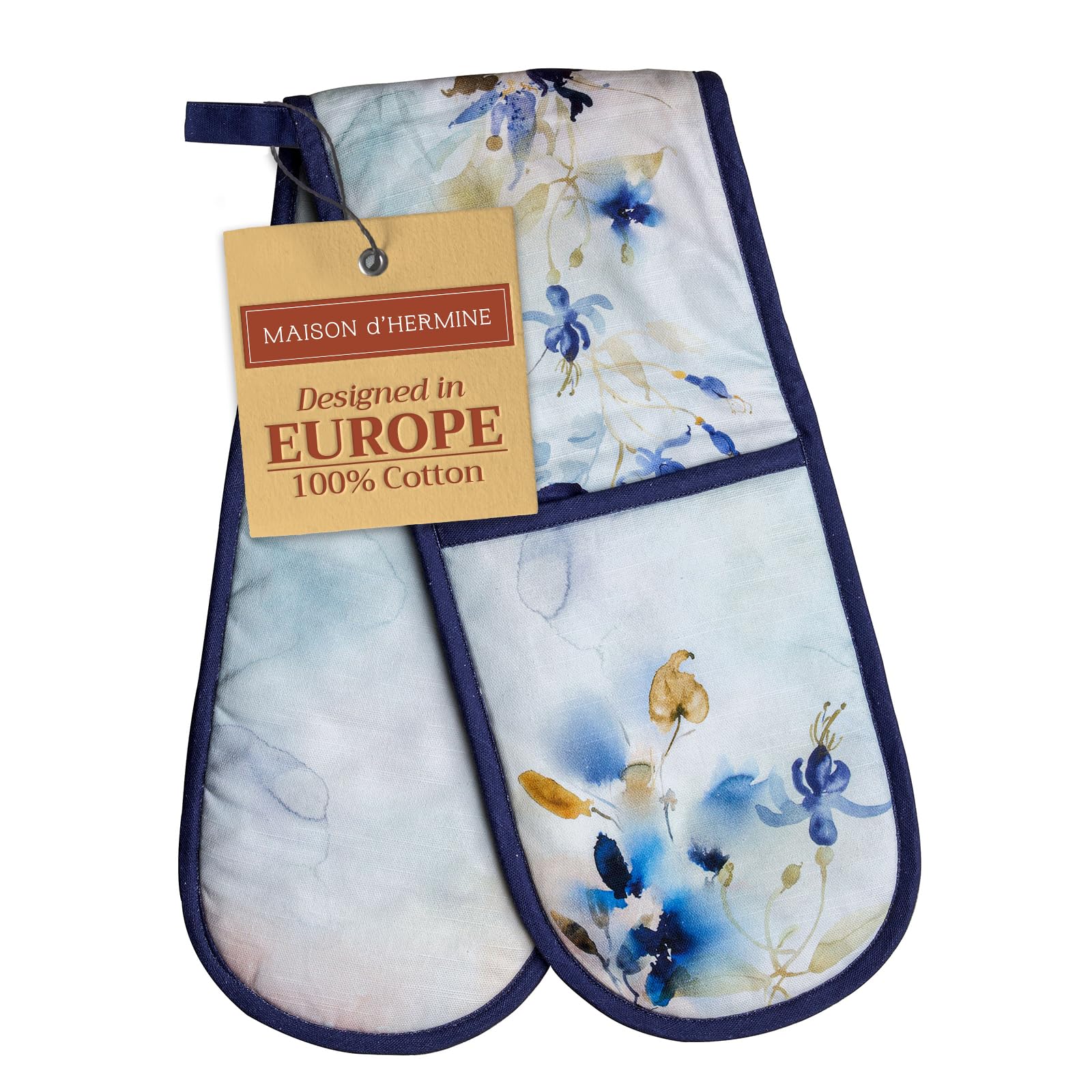 Maison D' Hermine 045 - Lazy Summer Days Double Oven Mitts 100% Cotton 18 Cm X 89 Cm Double Oven Mitt Heat Resistant Bbq Cooking Gloves With Loop Baking Grilling Handling Hot Pans Spring Summer (Lazy Summer Days)