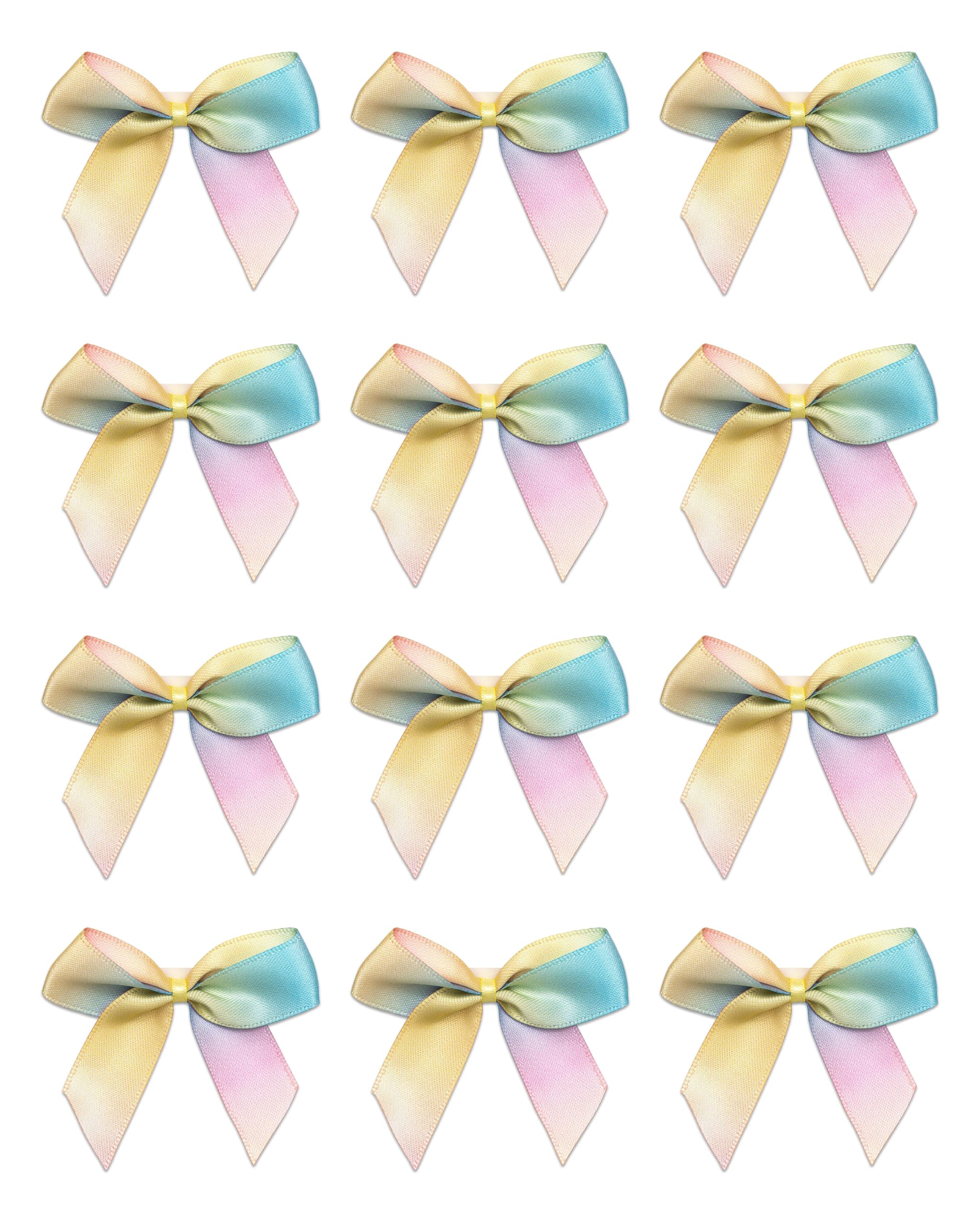 Italian Options Small Satin Ribbon Bows, Self Adhesive Bow Decorations for Crafts, Gift Wrap, Hampers, Hair Bows, Wedding, Floristry, Christmas, Cakes, Crafting, PASTEL Rainbow, 24 Pack, 5 cm — image 1