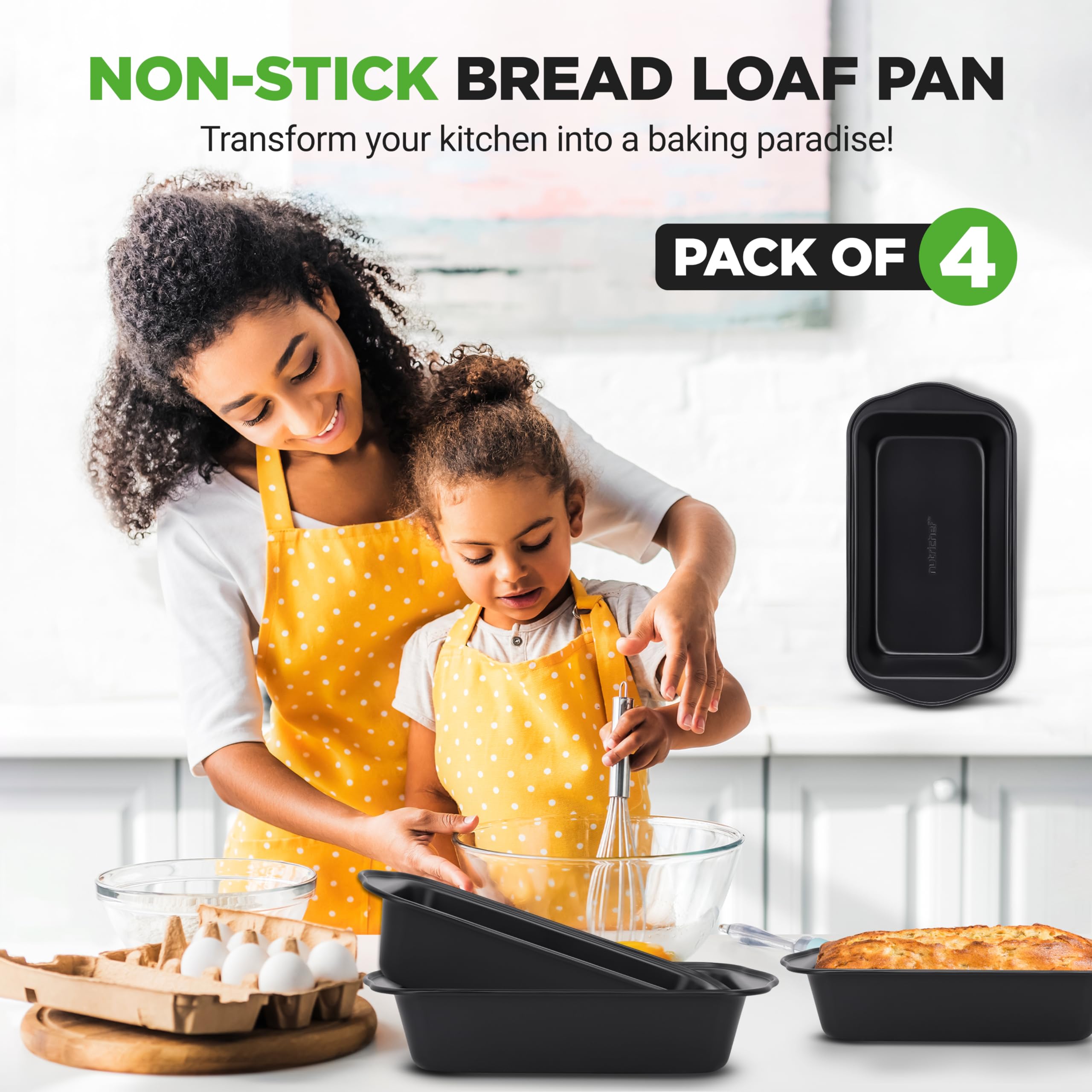 Nutrichef Loaf Tin for Baking 4-Pack, 2lb Nonstick Banana Bread Tin Pan, Rectangular Small Bread Tray - Image 2