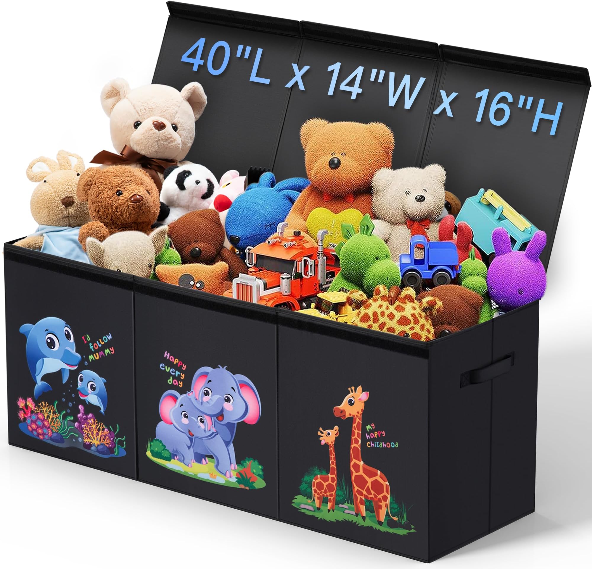 Extra Large Toy Box, Toy Boxes for Kids Extra Large, Easy to Assemble, 3 Different Compartments, Foldable Sturdy Storage Bins w/Lid, Toy Chest for Nursery Playroom Bedroom Living Room