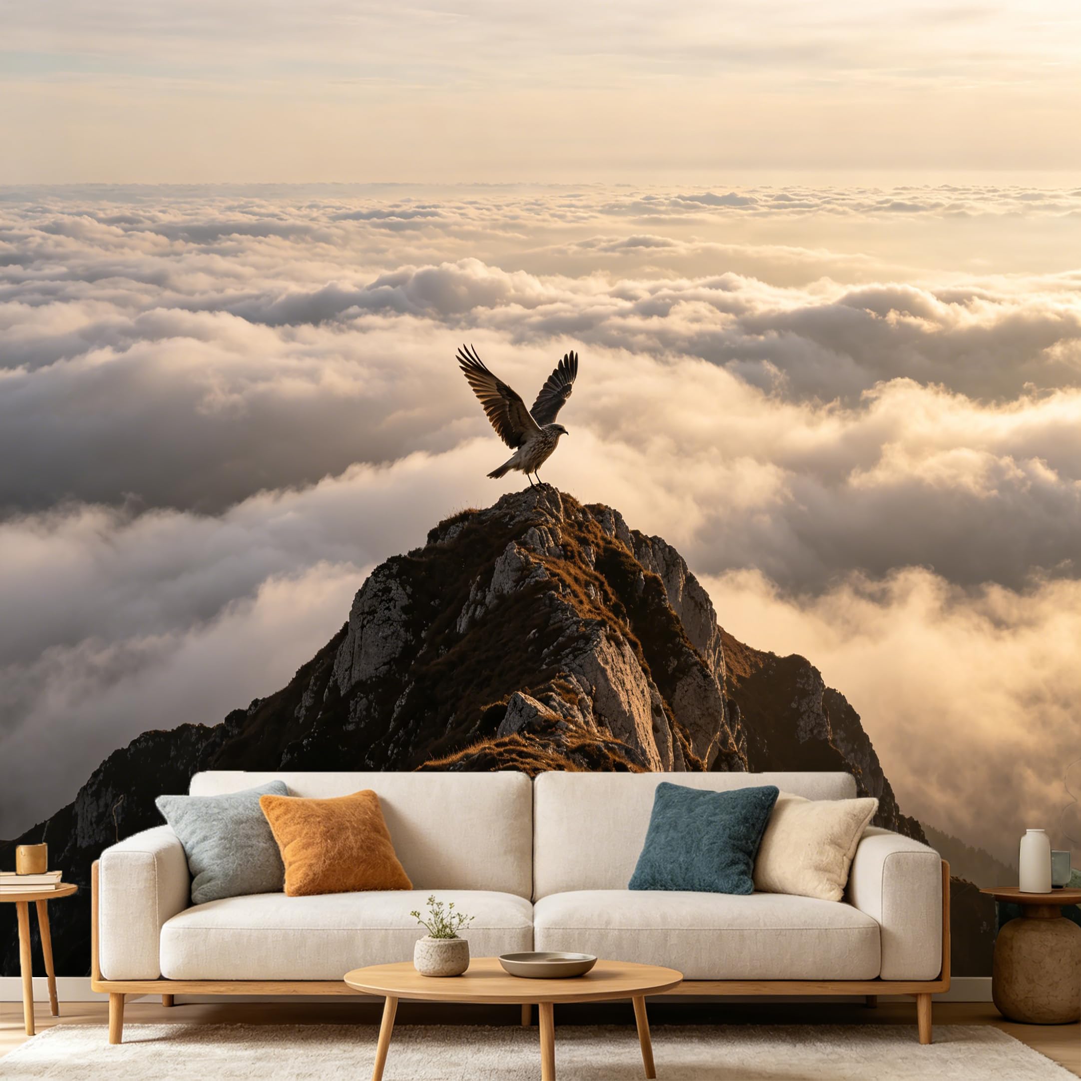 Custom Size Wall Mural Mountain Eagle Above Sea of Clouds Landscape SelfAdhesive Art Prints wall Fabric（No PVC） Removable Wallpaper Home Bedroom Decor