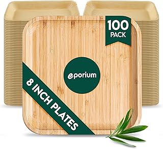 8 Inch Square Palm Leaf Plates (100-Pack) I Compostable Disposable Dinnerware | Premium Quality I Eco-Friendly Tableware Sustainable Heavy Duty like Bamboo Plates I Disposable Plates for Party