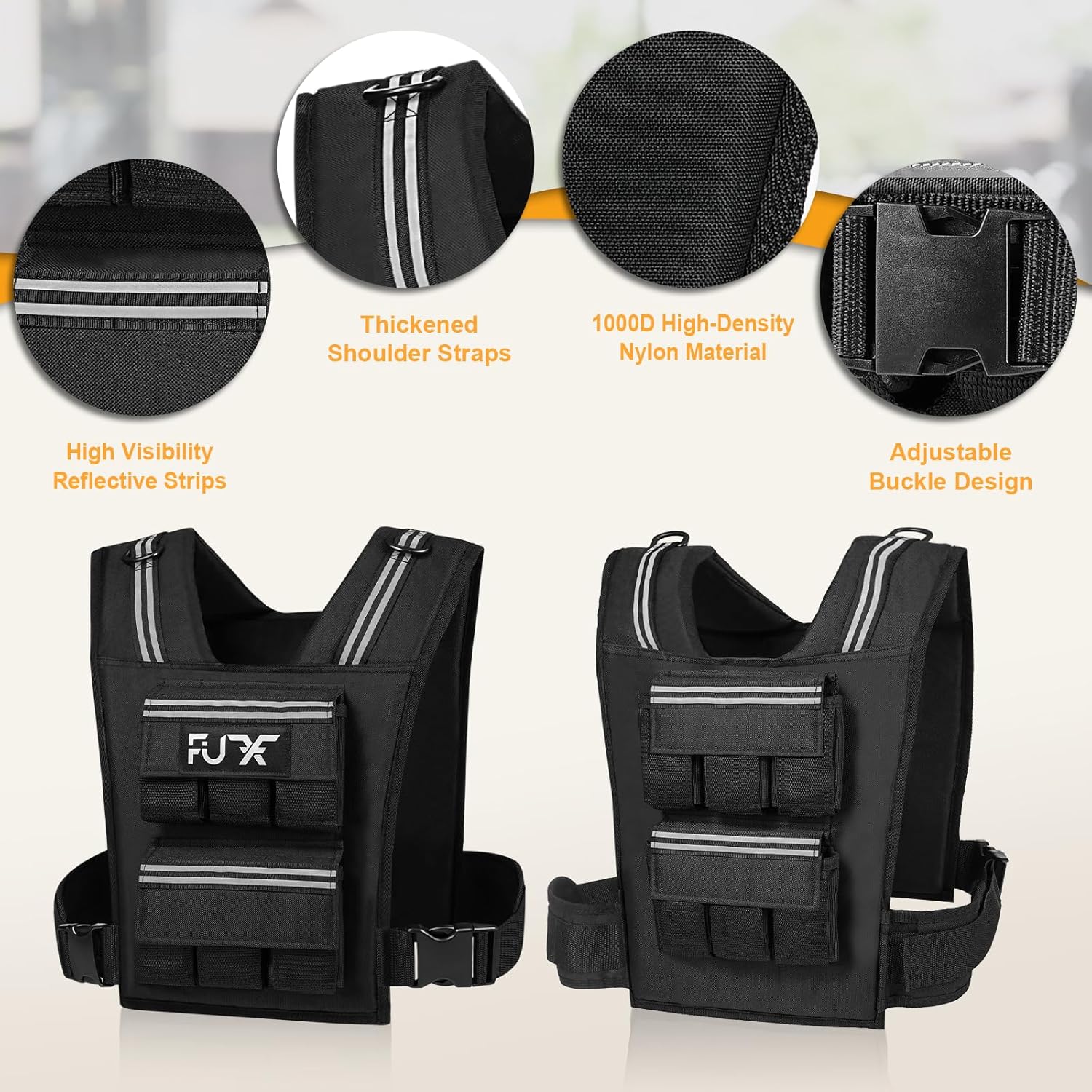 FUFF Adjustable Weighted Vest Men,20/30/40 LB Weight Vest for Strength Trainin, Workout Vest Woman with Removable Iron Weights for Walking, Rucking, Running, Exercise