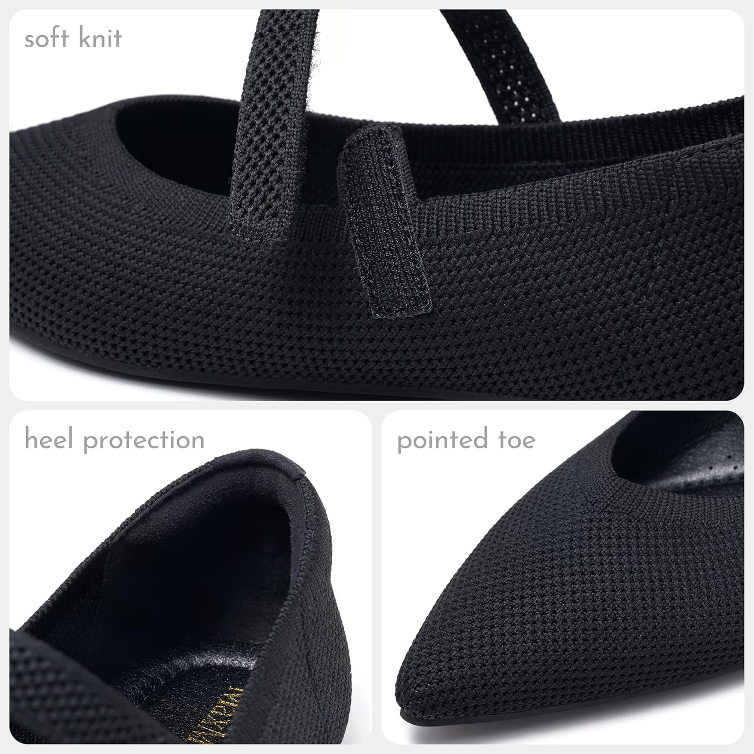 MaxMuxun Women's Ballet Flats Pointed Toe Knit Mary Jane Shoes Women Arch Support Comfortable Dressy Ballerina Flats for Walking Casual Work Office - Image 3