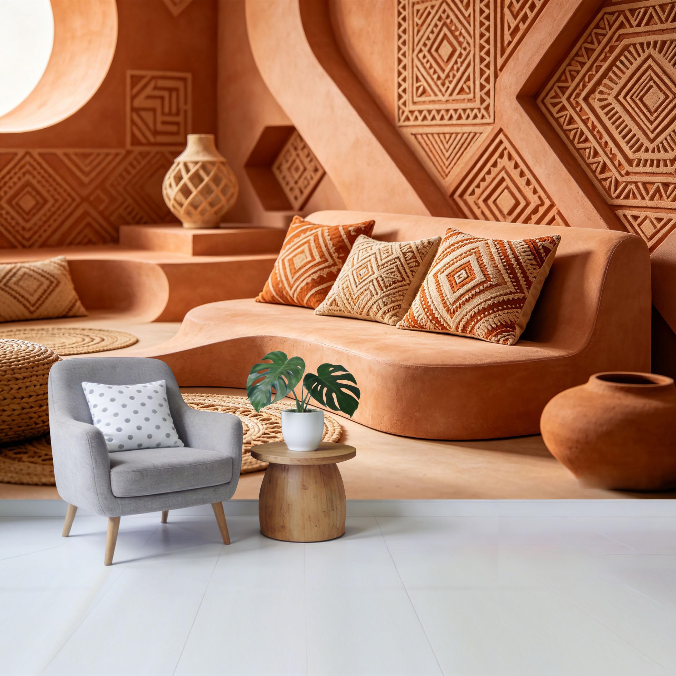 Qzlithotic Yq2605251132 Custom Size Wall Mural Earthy Terracotta Geometric Tribal Pattern Textured Minimalist Boho Style Selfadhesive Wall Fabric Removable Wallpaper For Home Office Decor