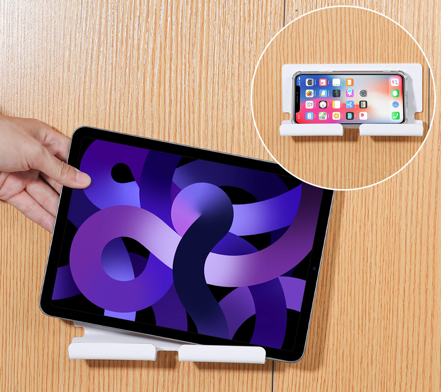 Kamehame Uchwyt ścienny do tabletu, samoprzylepny uchwyt ścienny na tablet stojak do tabletów smartfonów czytnika e-booków (biały)