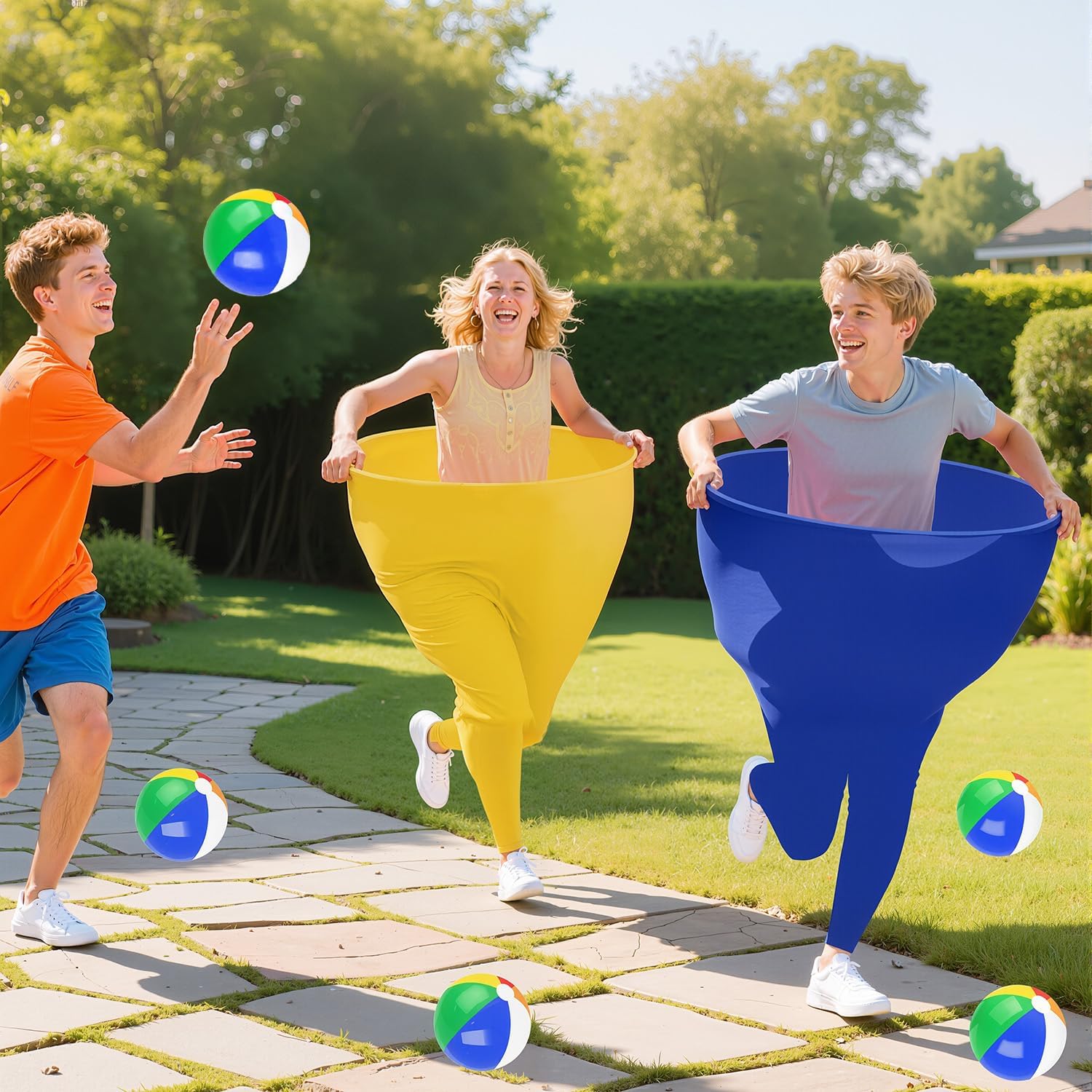 Granny Pants Outdoor Games 4 PCS Fun Party Game Pants with 16 Bouncy Balls and 1 Air Pump (Random Colors), Granny Pants Yard Game for Adults and Family Reunion Party Field Game Set