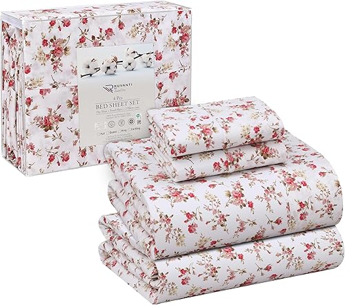 Miniatura 9 de RUVANTI Sábanas 100% algodón percal tamaño Queen, diseño floral refrescante y transpirable, duraderas, con una sensación nítida, suave y cómoda,