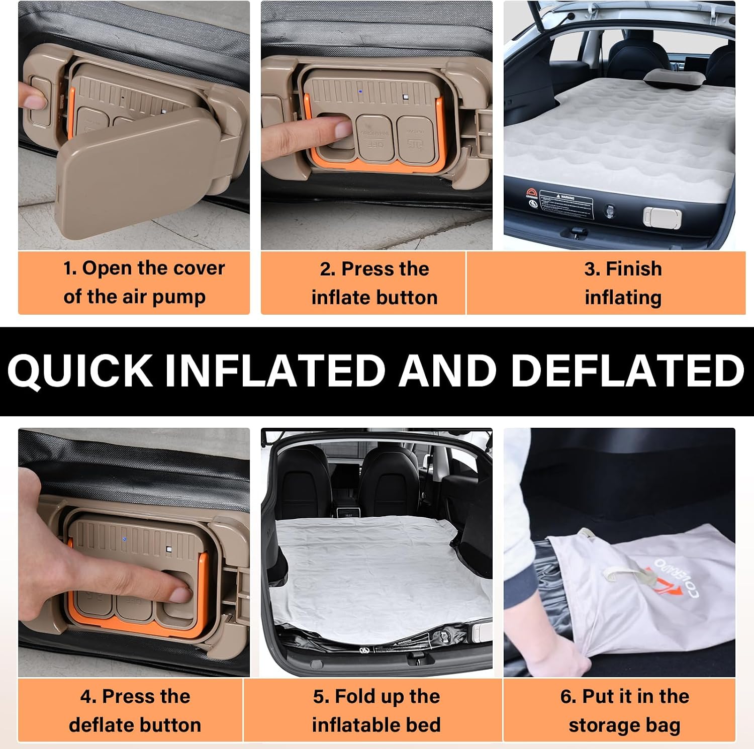 Coverado Tesla Model Y Air Mattress, One Click Self Inflating Tesla Y Sleeping Pad, Wireless Pump & Light Function, 4.5" Thick Comfort Flocking Model Y Air Bed, Tesla Model Y Mattress Fit 2020-2026