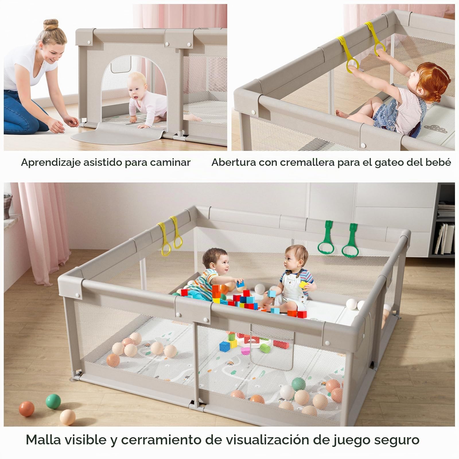 150x150 cm Parque Infantil Bebe, Este Corralito Grande es Perfecto para el Hogar y Viene con 4 Piezas Anillas (150X150X65cm)