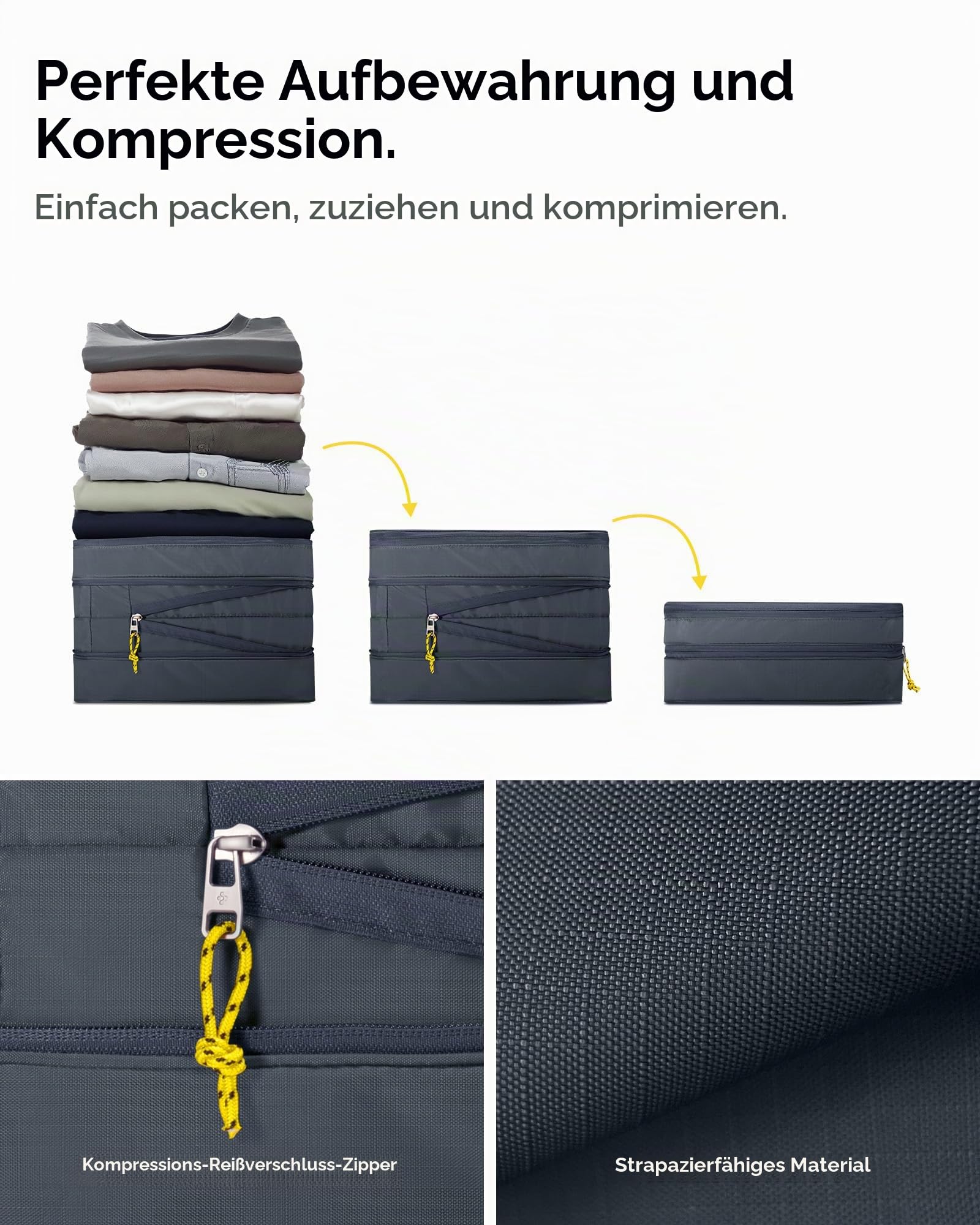 Spigen Life Packing Cube Packwürfel Koffer Organizer Set Packtaschen mit Kompression und Reißverschluss für Reisen und Urlaub L1+L1 2 Stück - Grotte Grau
