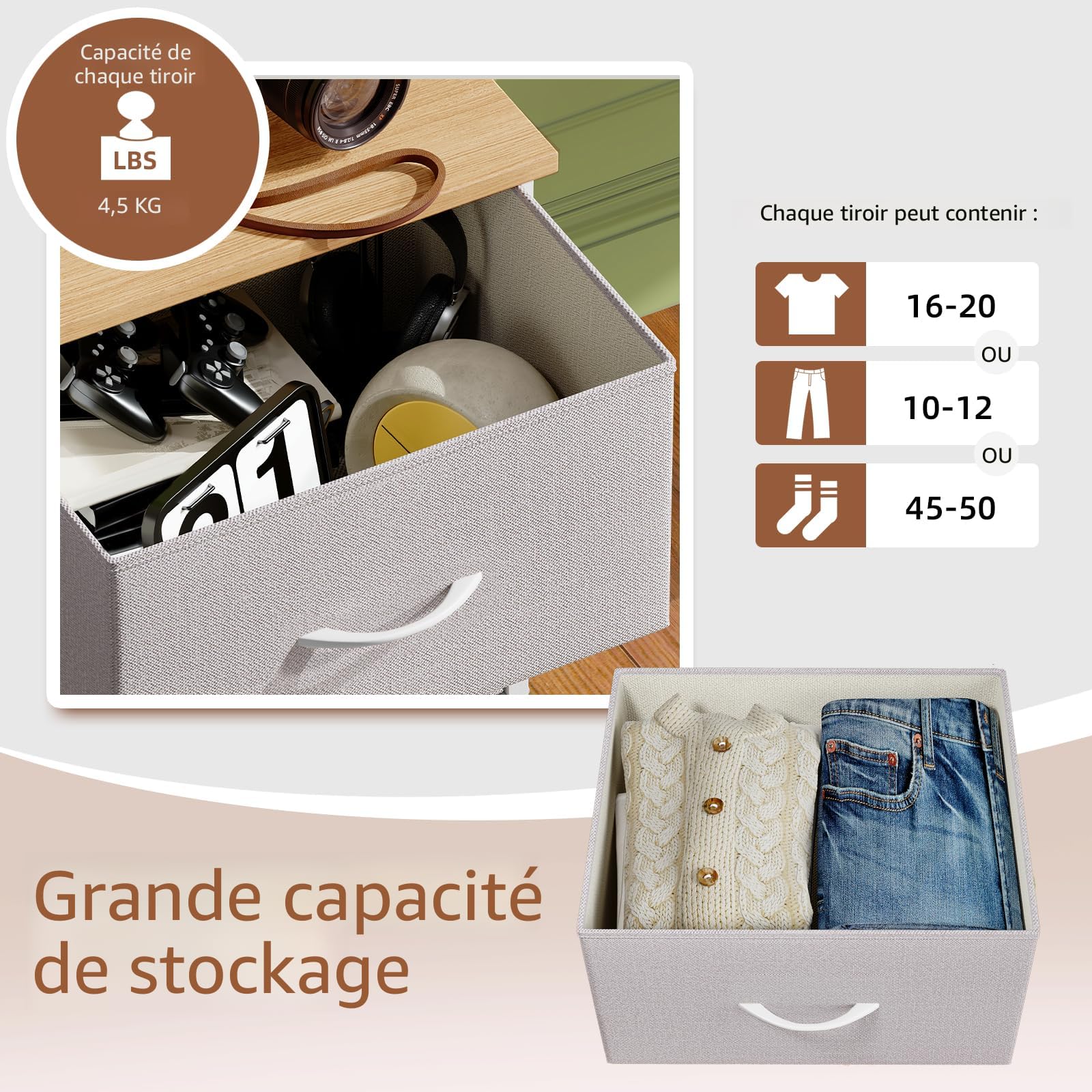 Lot De 2 Tables De Nuit Somdot Avec Tiroirs Tissu - Cadre Acier Et Plateau Bois