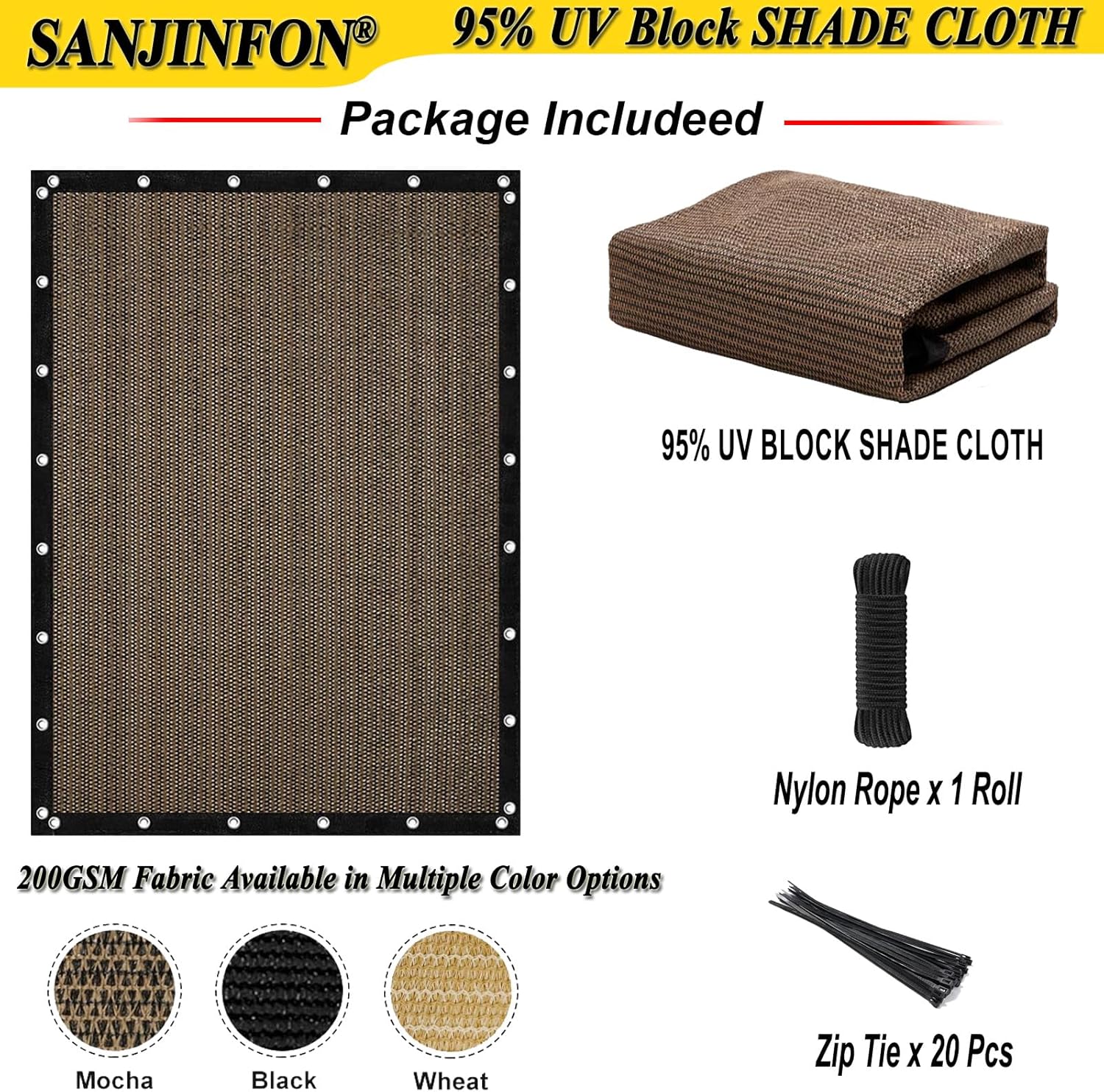 90% Shade Cloth, Encrypted Sunshade Mesh, Durable Fence Protection Mesh, Pergola Shade Canopy, Shade Cover, Shading Sunscreen Mesh for Patio Garden Courtyard Coop Porch (Mocha, 6' x 10')