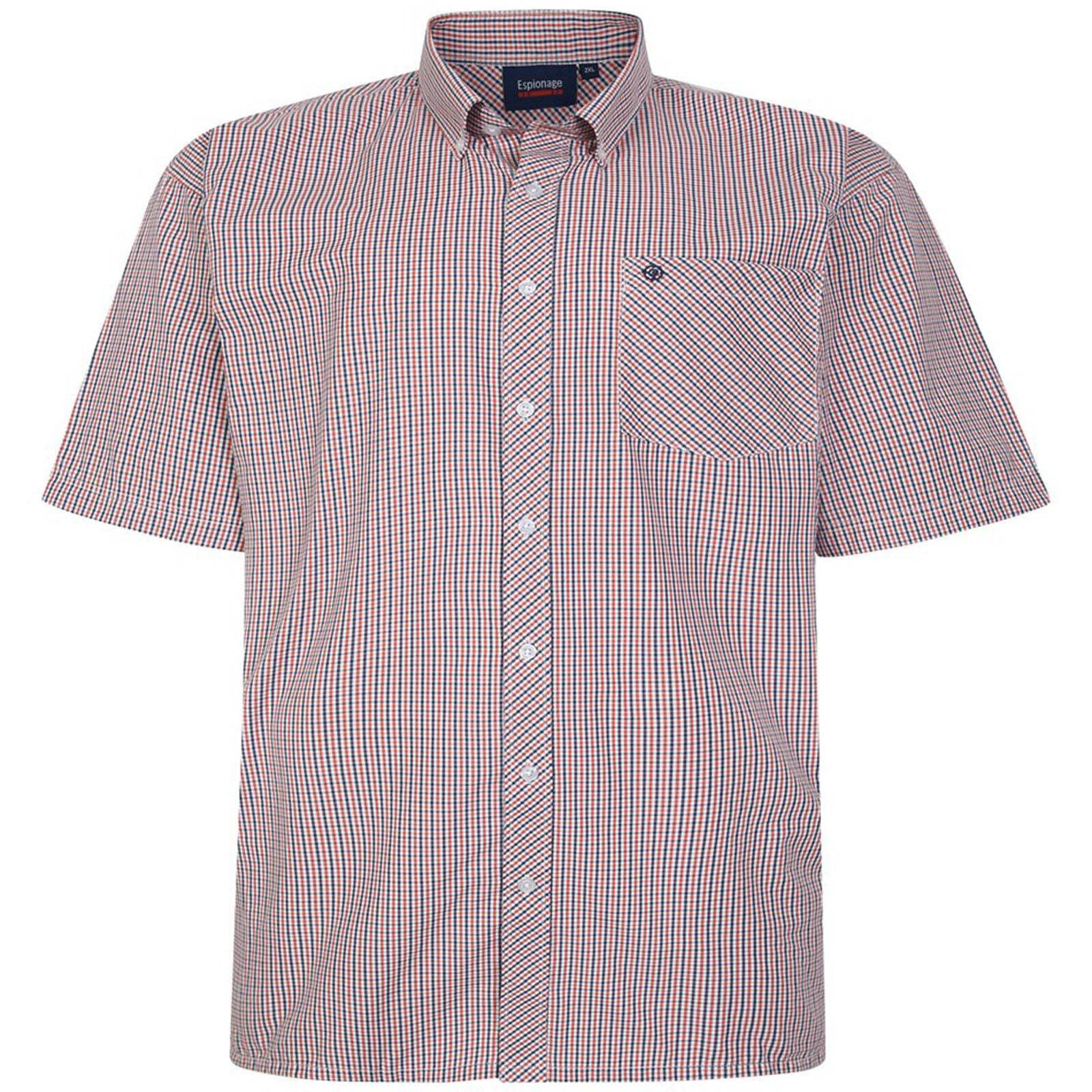 Espionage Mens Plus Size SH399 Check S/S Shirt 6XL Navy/Orange