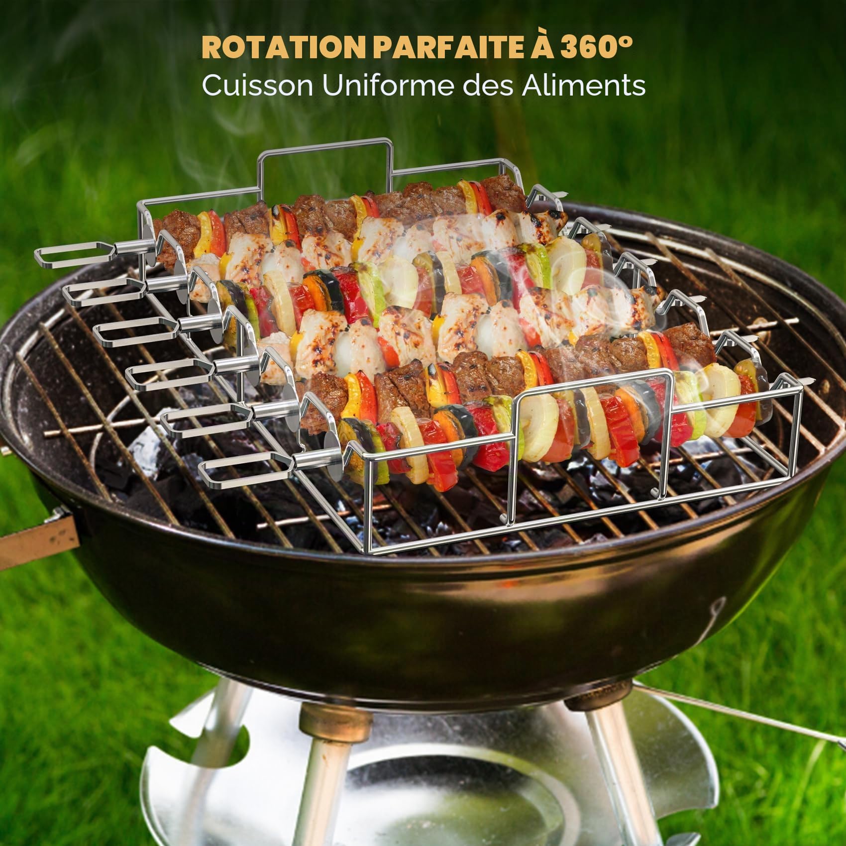 onlyfire Set de Brochettes pour Barbecue en Acier Inoxydable, Pic Brochette INOX avec Support, 6 Brochettes à Viande, Brochettes de Grillades pour Barbecue et Grille, pour Viande et Légumes