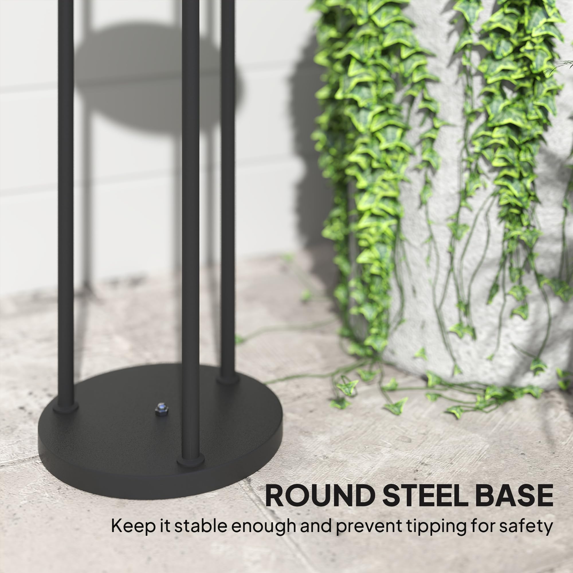 Outsunny Lámpara de pie de ratán bohemia, lámpara de ratán de 3 luces con estante, luz solar de jardín independiente con luces de encendido/apagado automático, IP44 impermeable para porche, camino