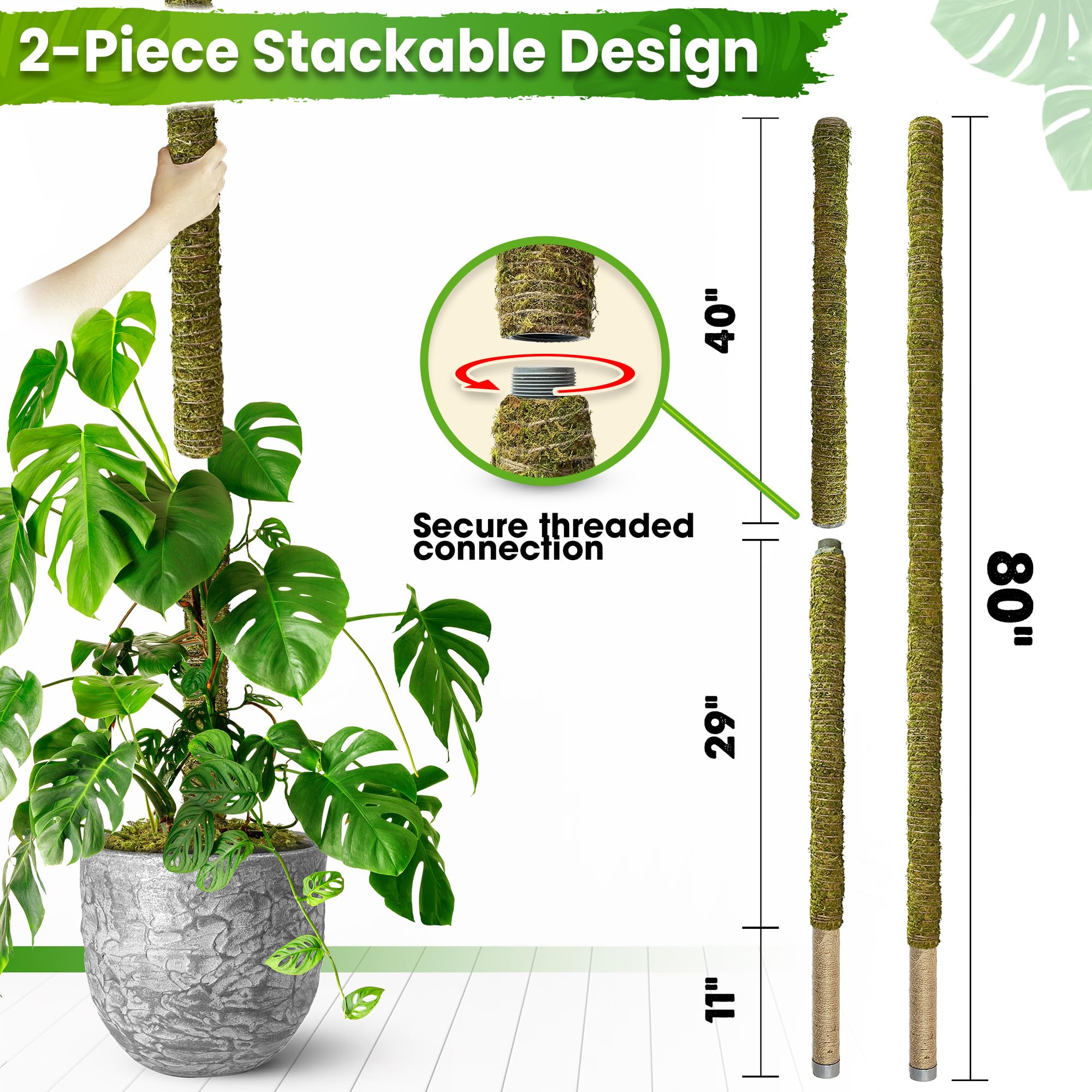 DUSPRO Große Moosstange für Pflanzen, Monstera, Pflanzstäbe für Zimmerpflanzen, Monstera-Pflanzenstütze, Pflanzenstütze/Pflanzenstange für große Kletterpflanzen im Innenbereich (1 Stück, 203 cm)