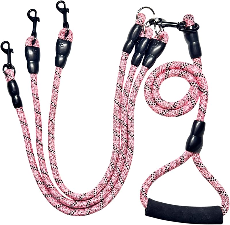 Guia Dupla 3 em 1 para Cães com Giro 360° Heyllou Rose Black para 1 a 3 Cães