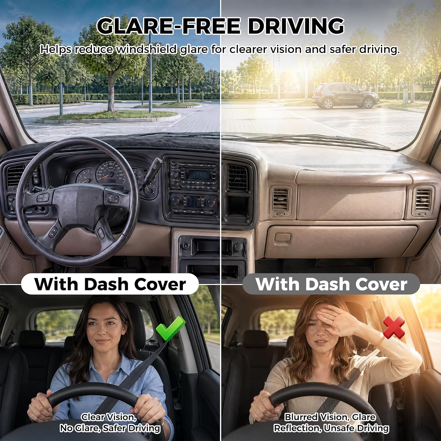 Sinvanho Dash Board Cover Mat Carpet Compatible 1999-2006 Chevy Silverado Tahoe Avalanche Suburban GMC Sierra Yukon Interior Dashboard Accessories Protecter Cover